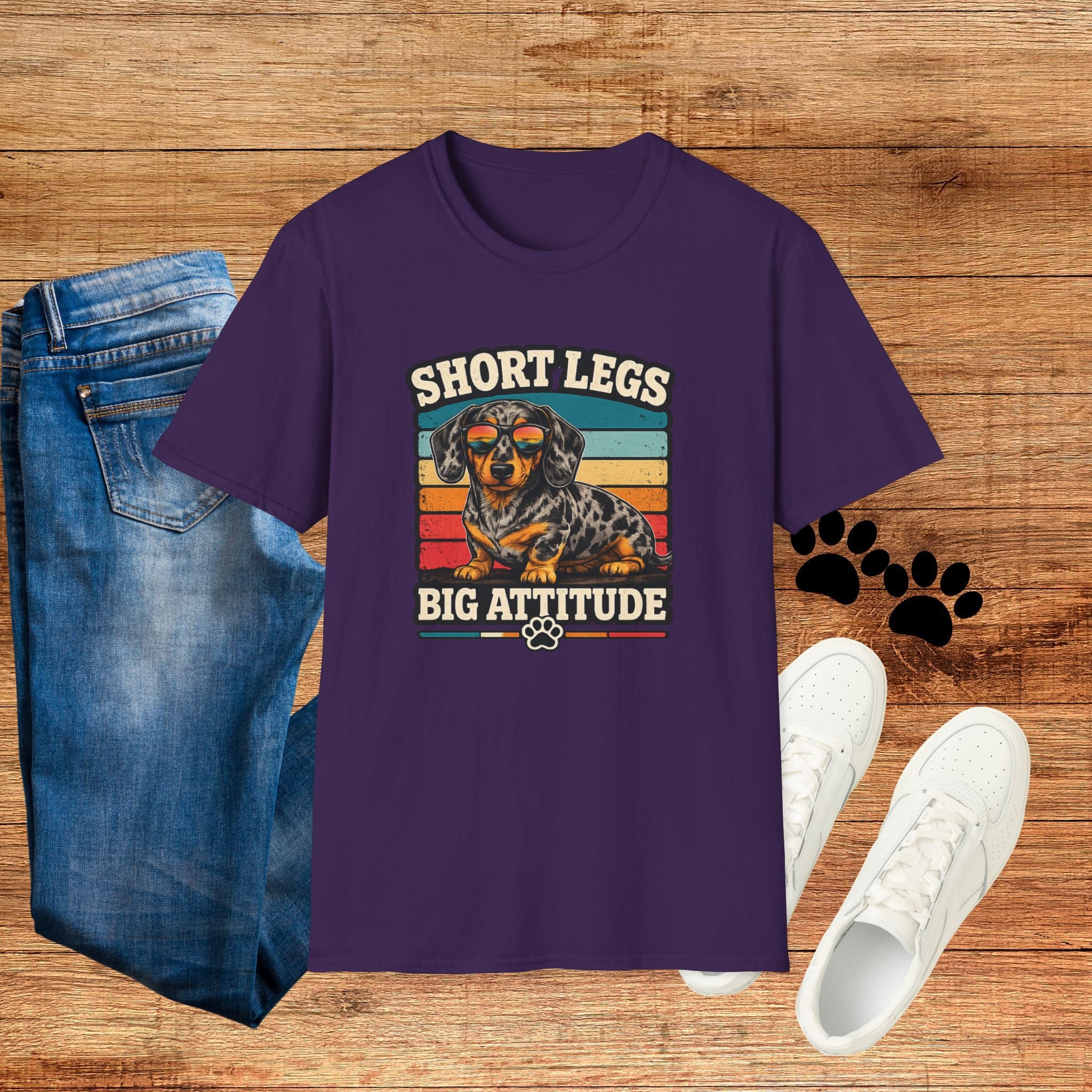 Dachshund Short Legs, Big Attitude Retro Stripe T-Shirt