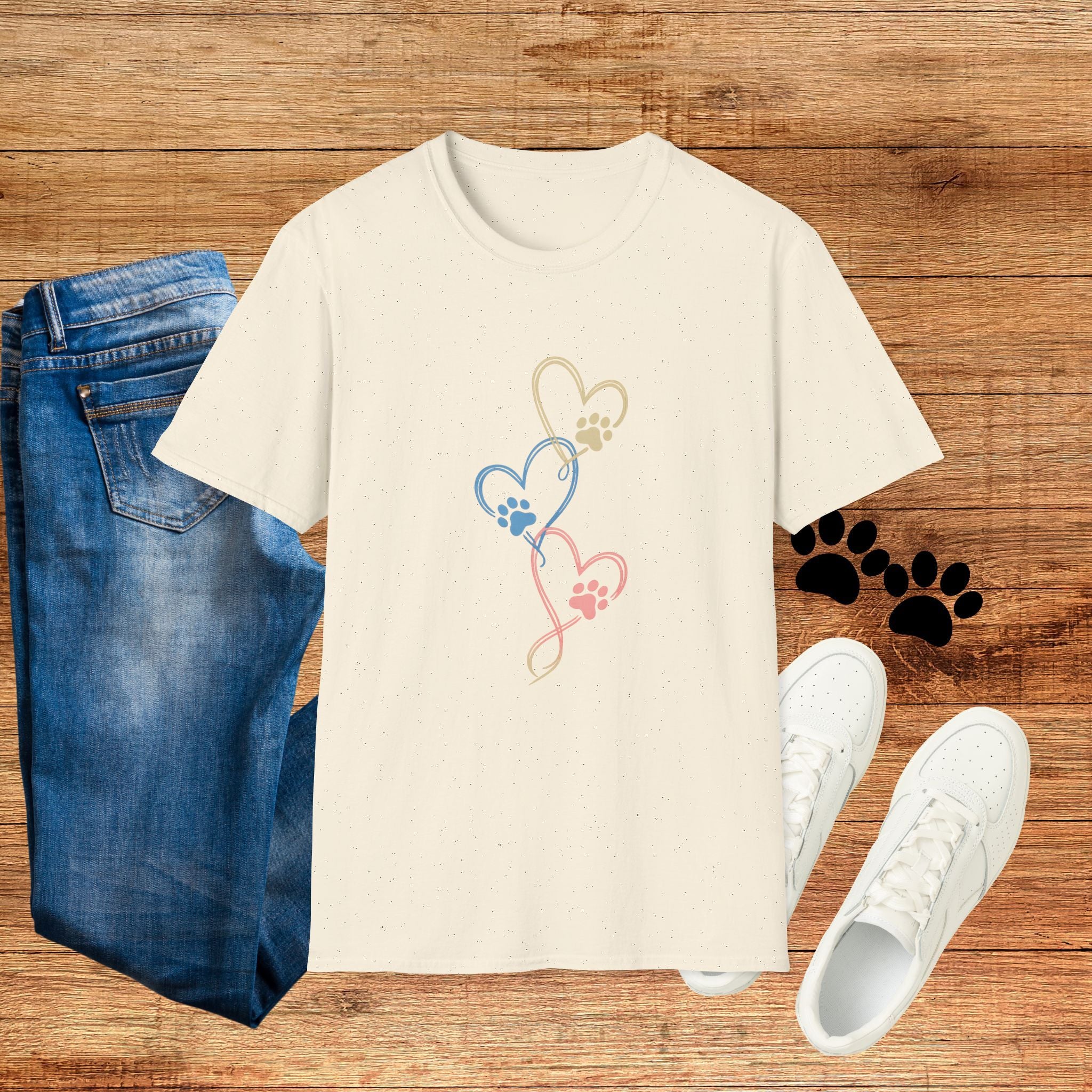 Pastel Paw Heart Trio Tee (Pet Lover Gift)