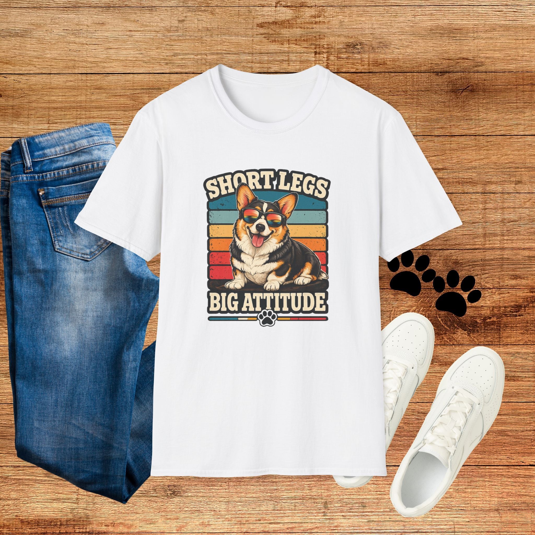 Corgi Short Legs, Big Attitude T-Shirt - Vintage Retro Dog Tee