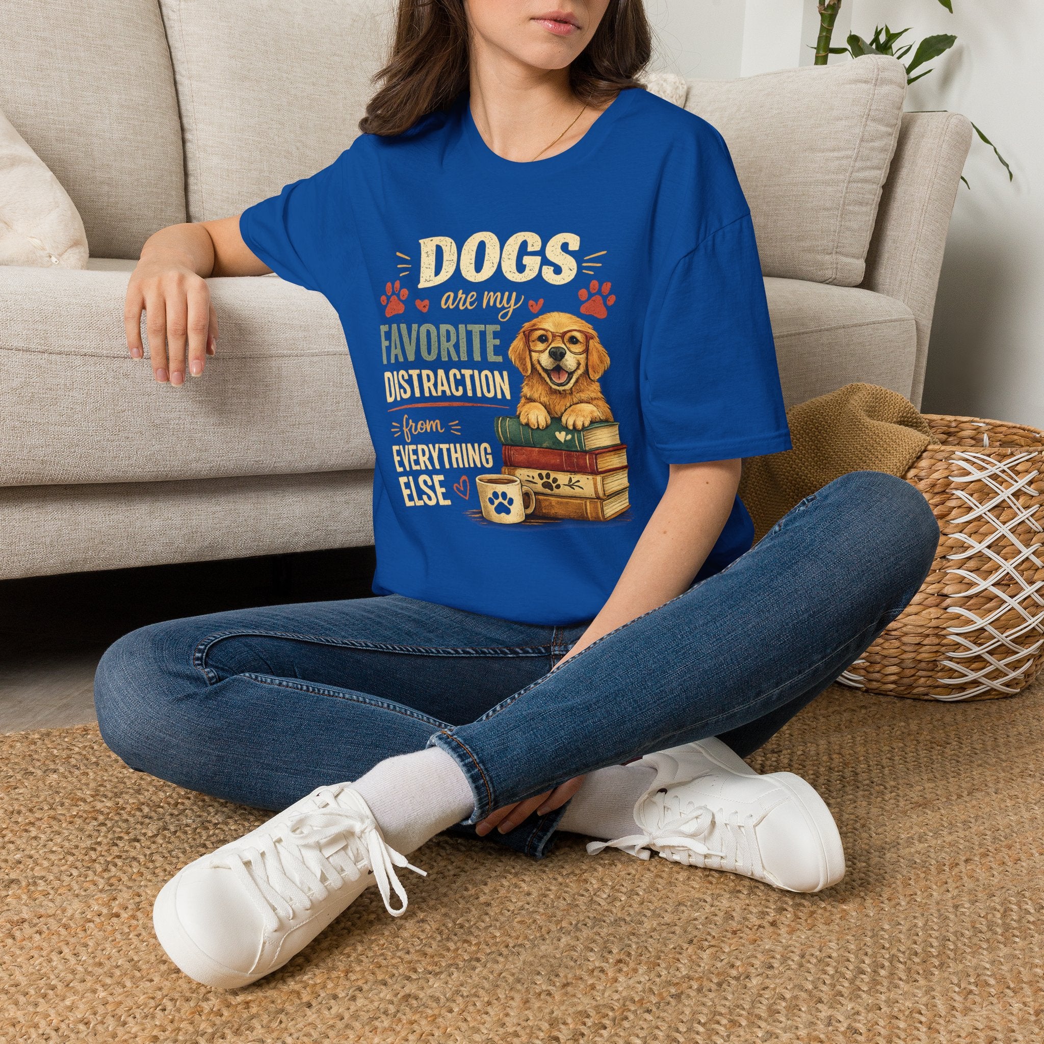 Dogs Are My Favorite Distraction T-Shirt – Cute Golden Retriever Paw Print Tee