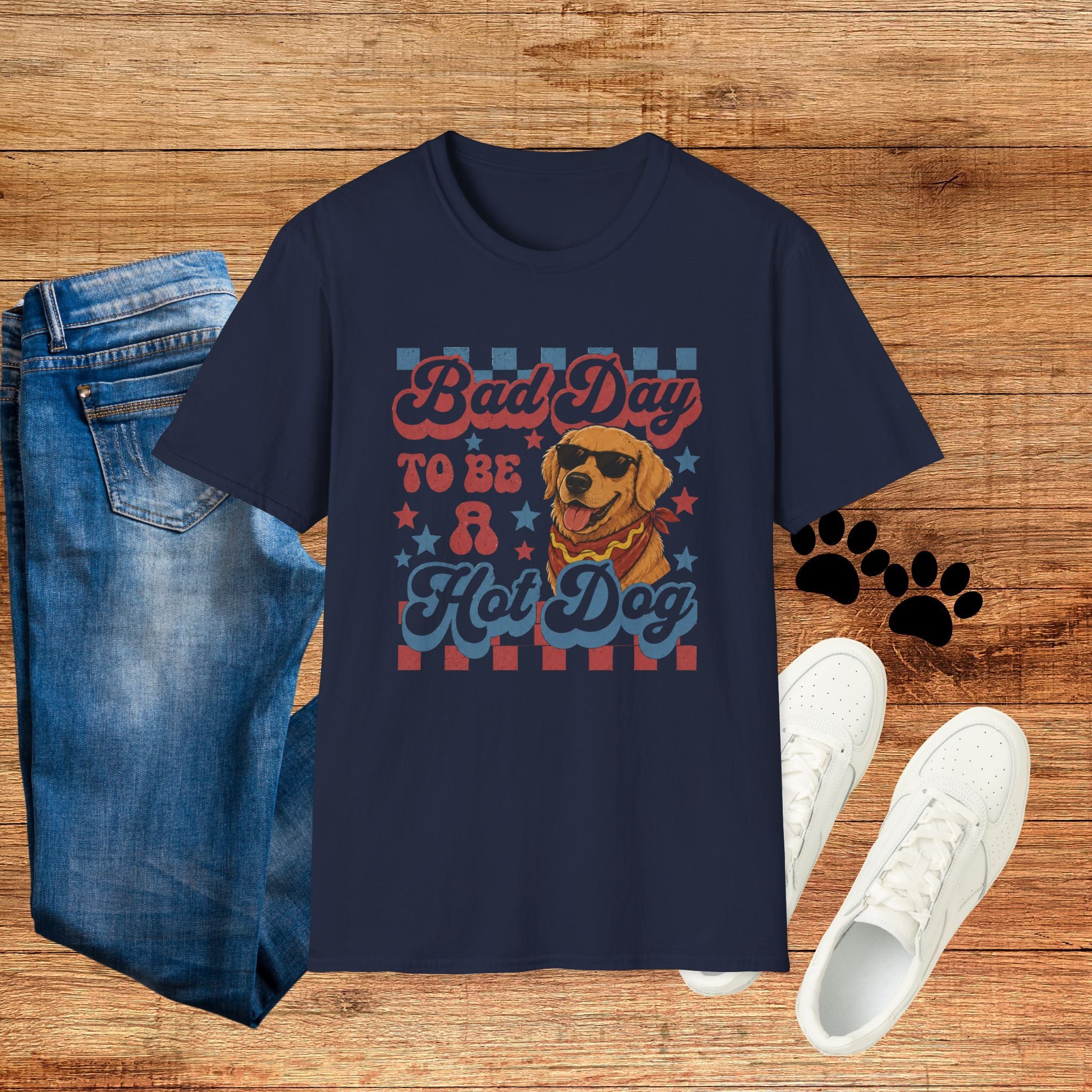 Bad Day to Be a Hot Dog T-Shirt — Retro Patriotic Dog Graphic Tee