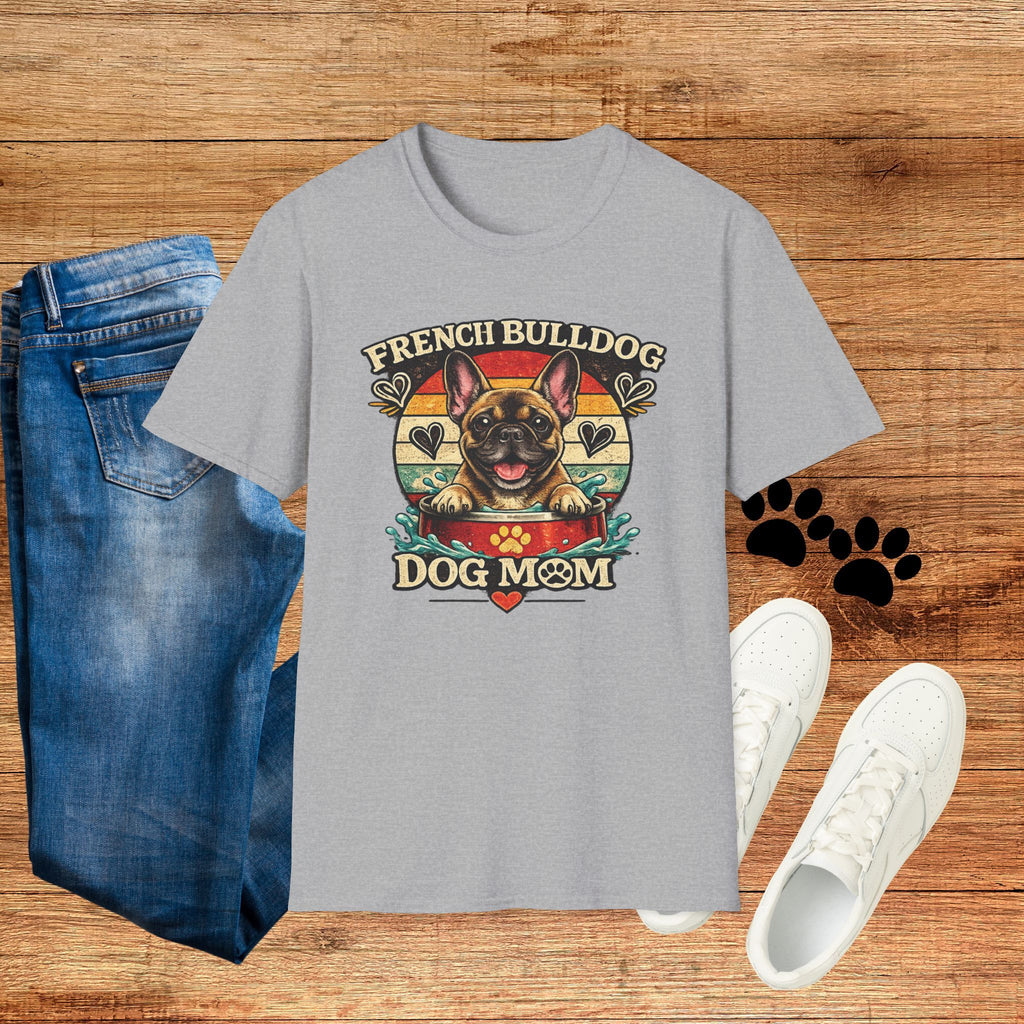 French Bulldog Dog Mom T-Shirt — Retro Sunset Frenchie Lover Tee