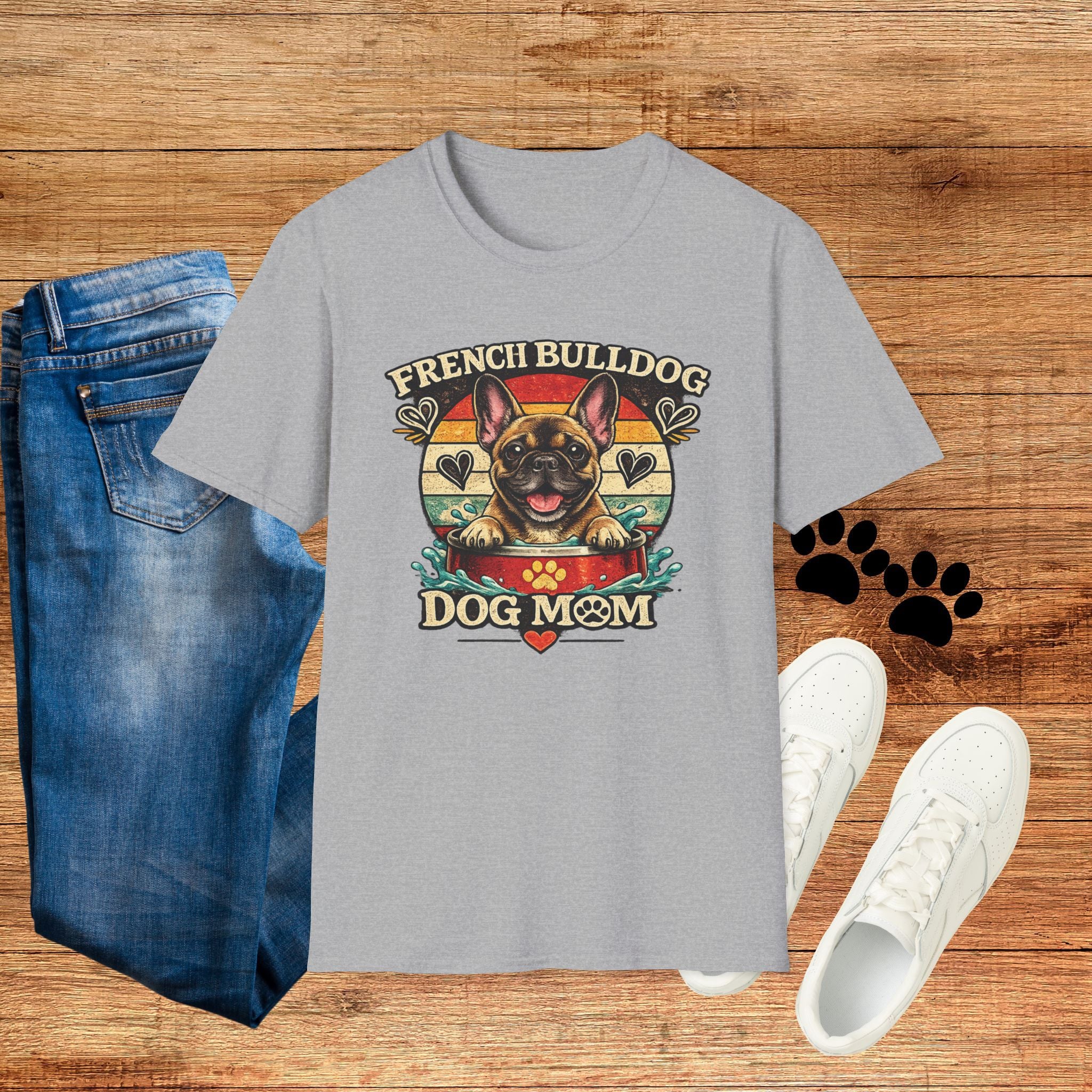 French Bulldog Dog Mom T-Shirt — Retro Sunset Frenchie Lover Tee