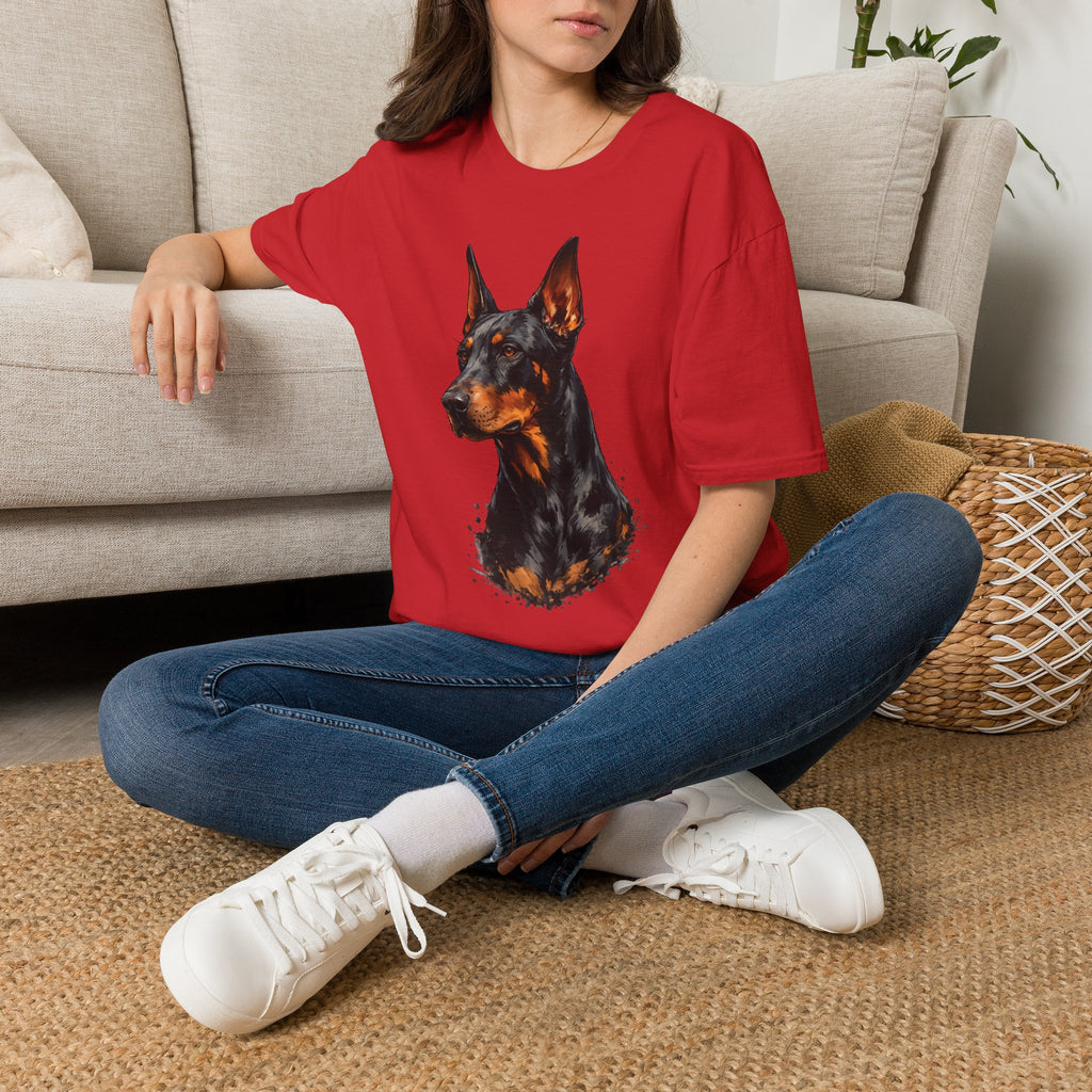 Doberman Portrait T‑Shirt — Realistic Dog Art Tee for Pet Lovers