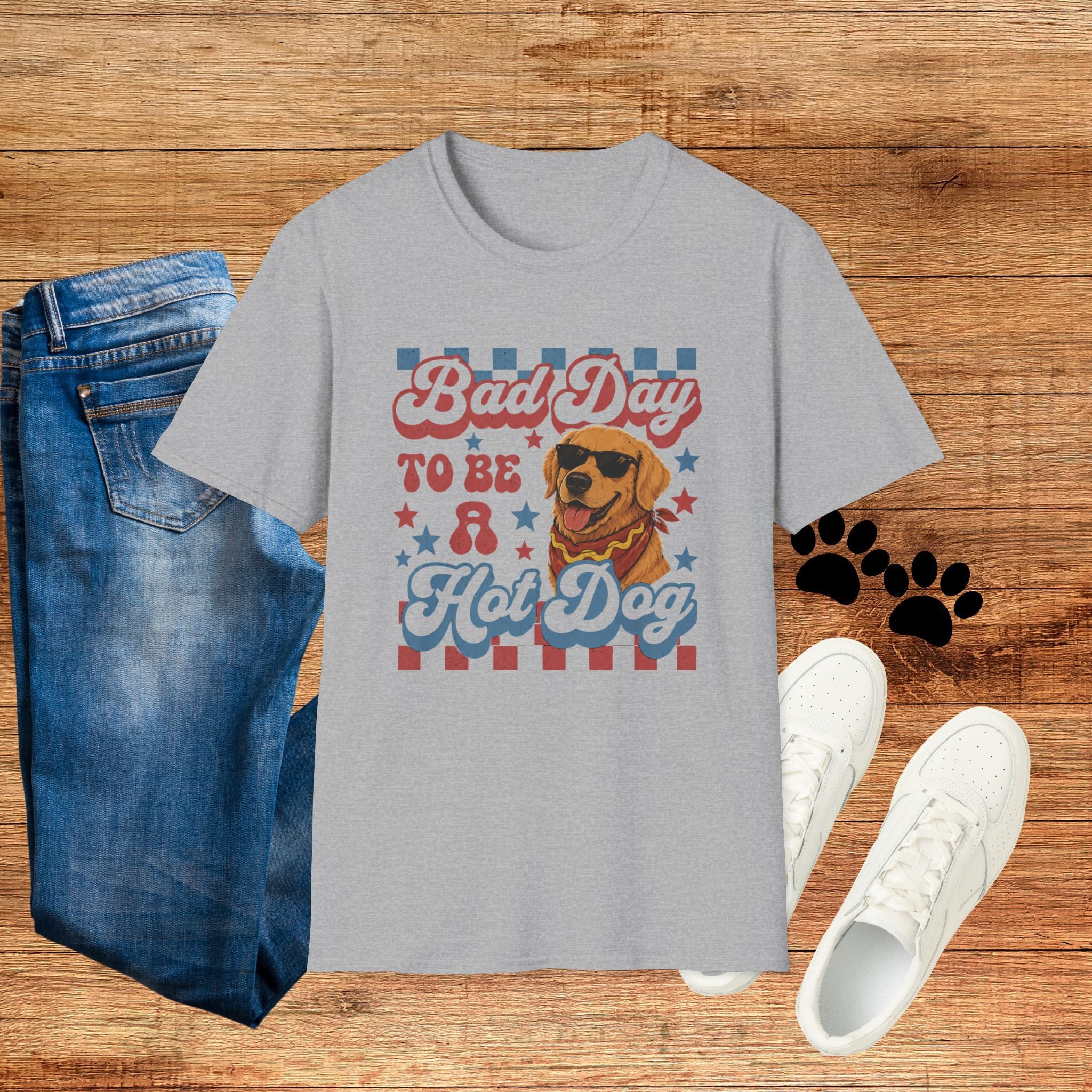 Bad Day to Be a Hot Dog T-Shirt — Retro Patriotic Dog Graphic Tee