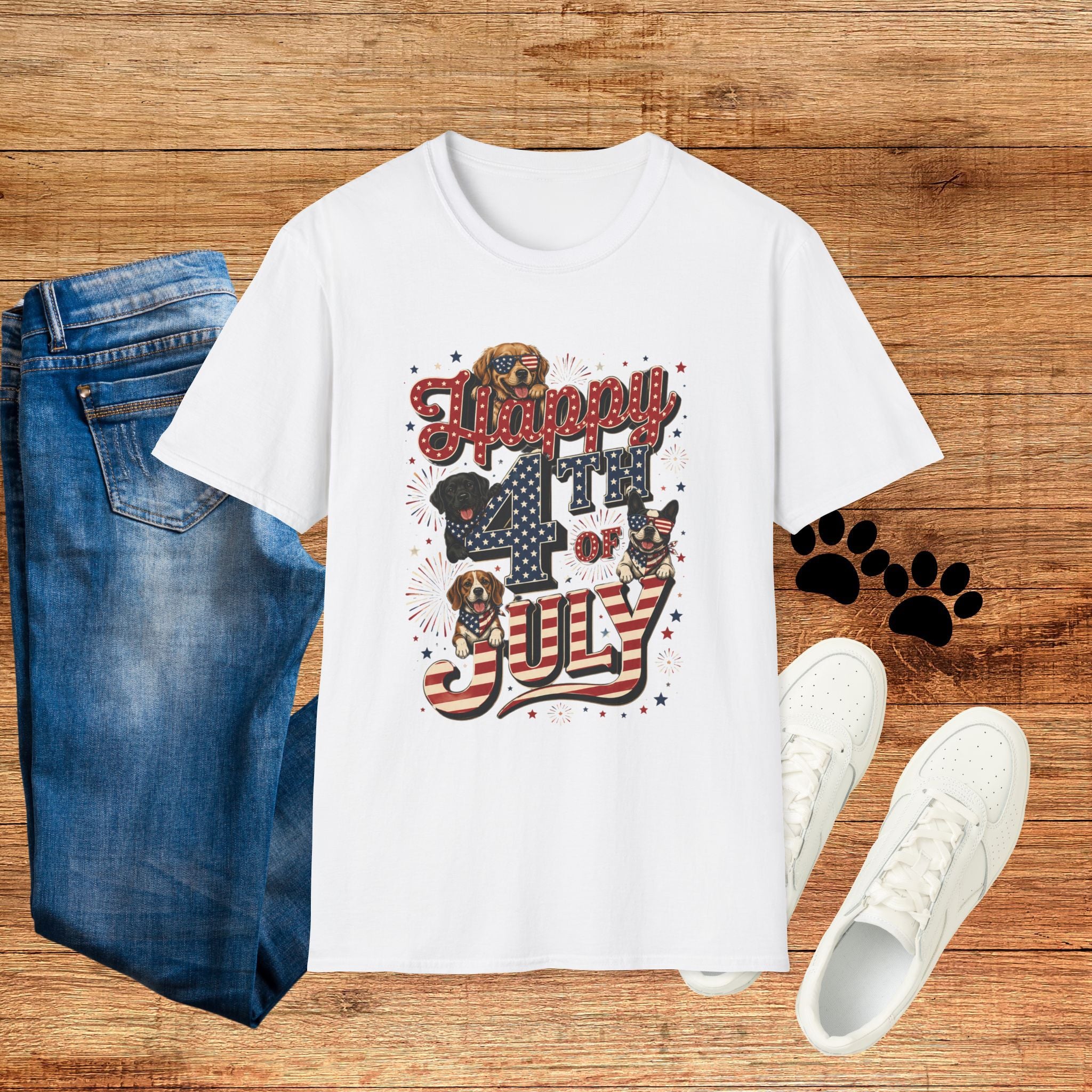 4th of July Dog T-Shirt — "Happy 4th of July" Patriotic Pet Tee