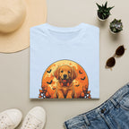Halloween Pumpkin Puppy T-Shirt — Cute Golden Retriever with Bats & Bowtie