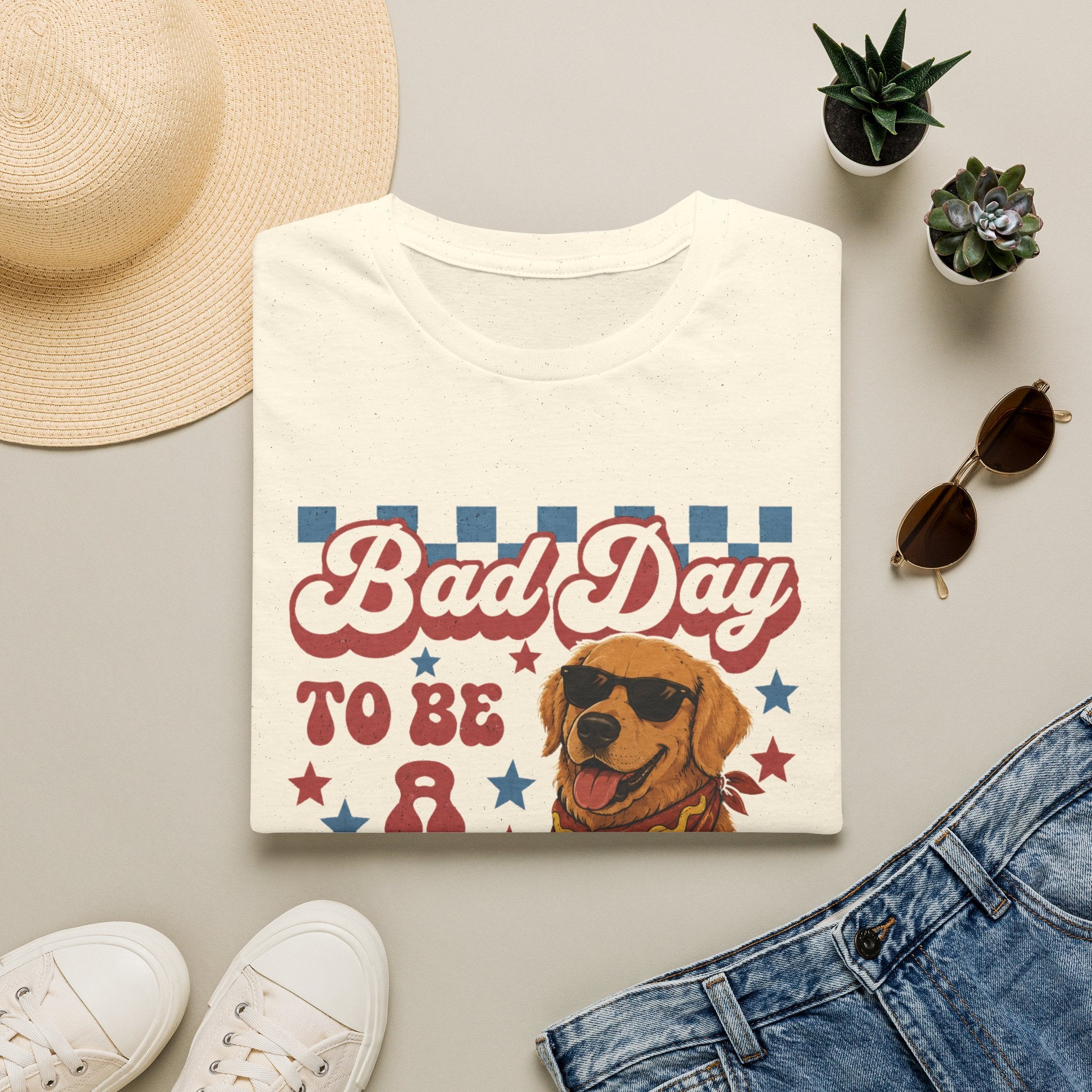 Bad Day to Be a Hot Dog T-Shirt — Retro Patriotic Dog Graphic Tee