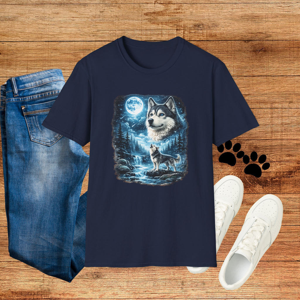 Wolf Moon T-Shirt — Majestic Husky Forest Night Tee