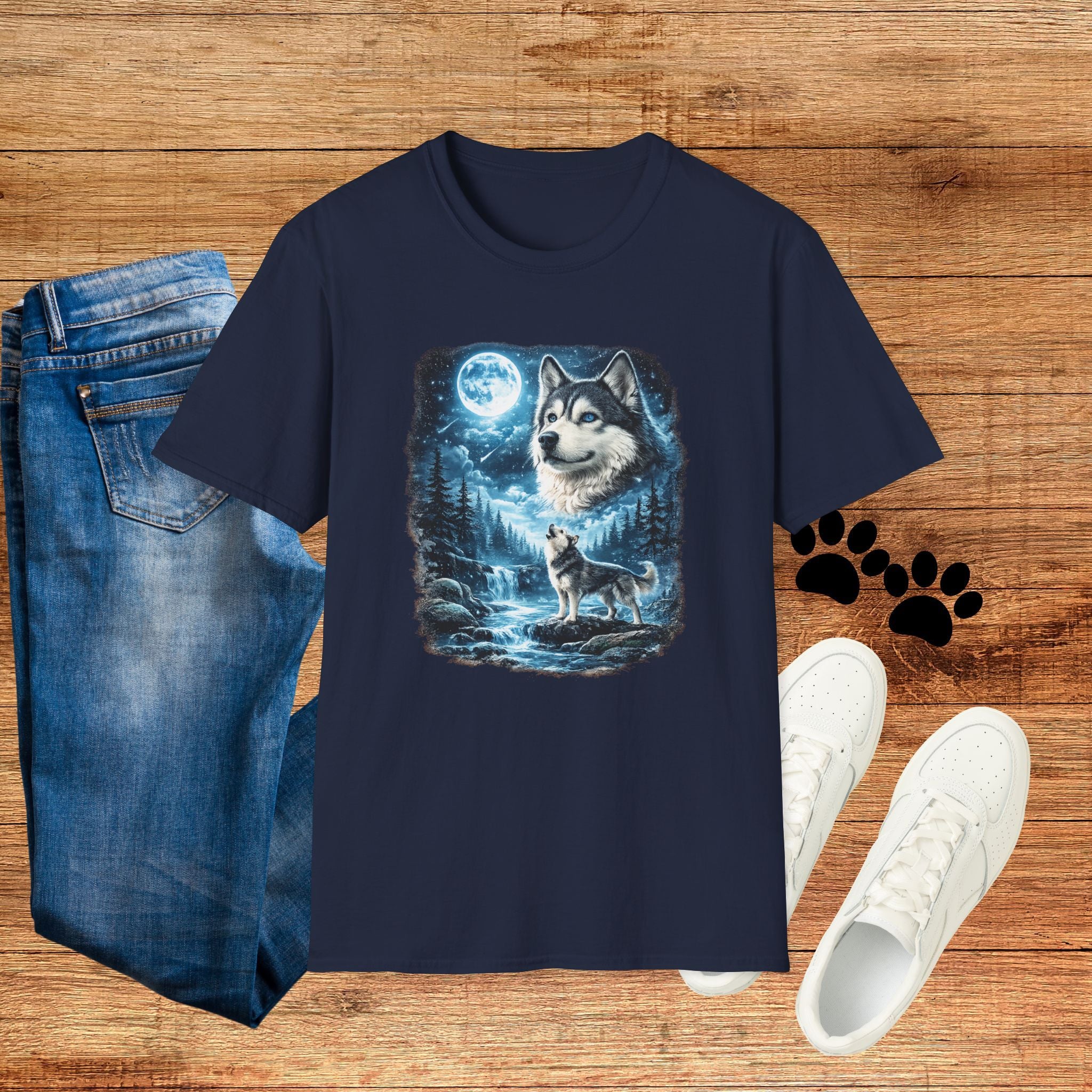 Wolf Moon T-Shirt — Majestic Husky Forest Night Tee
