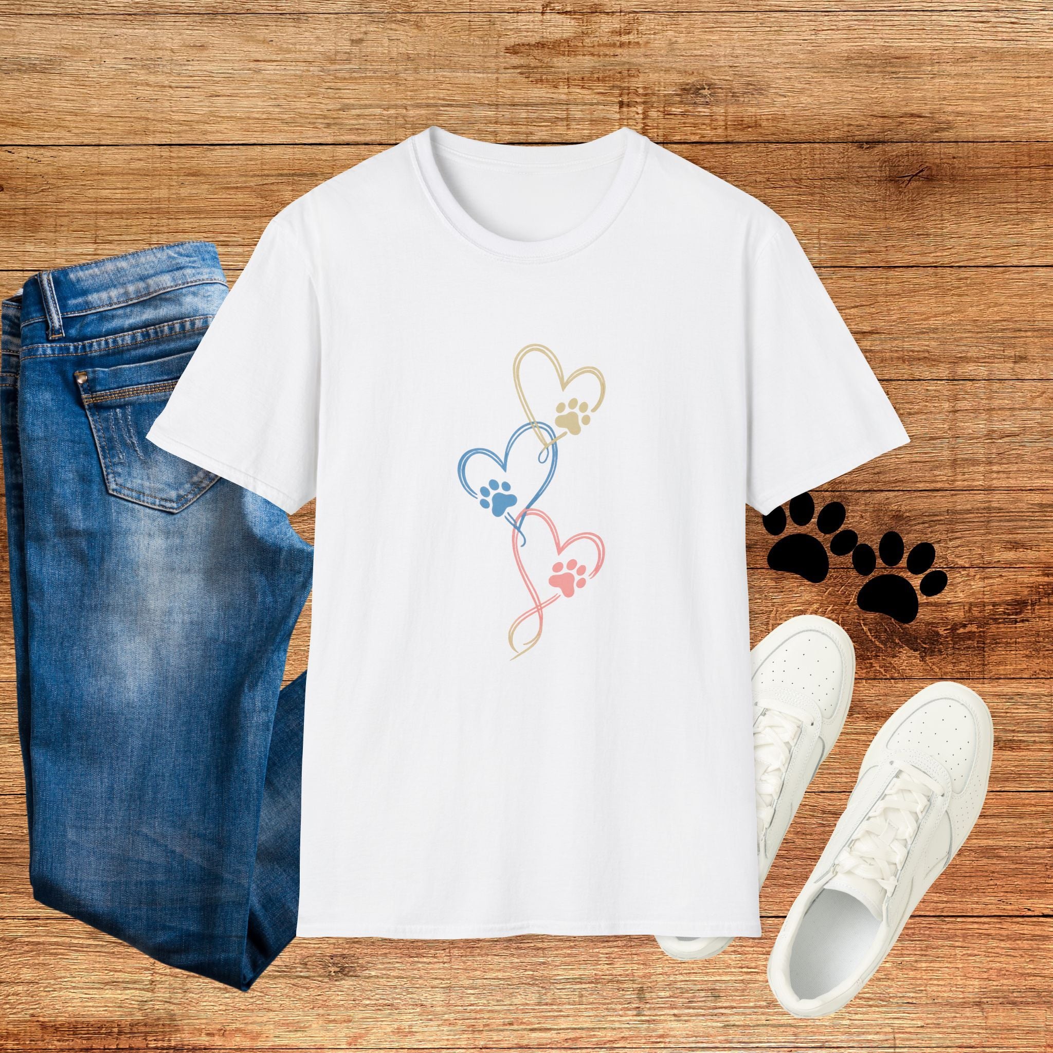 Pastel Paw Heart Trio Tee (Pet Lover Gift)