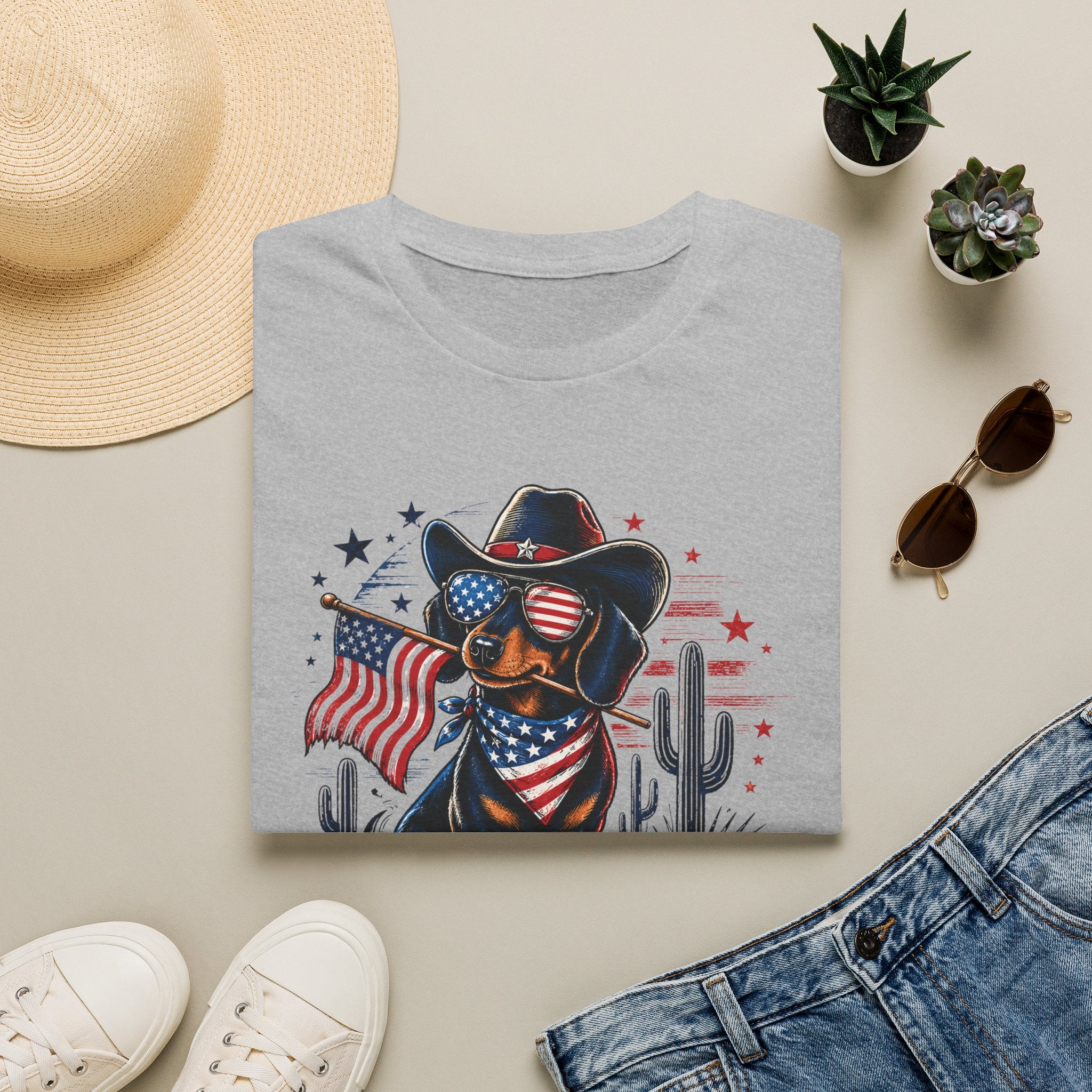 Patriotic Dachshund Tee — American Flag Cowboy Dog T-Shirt