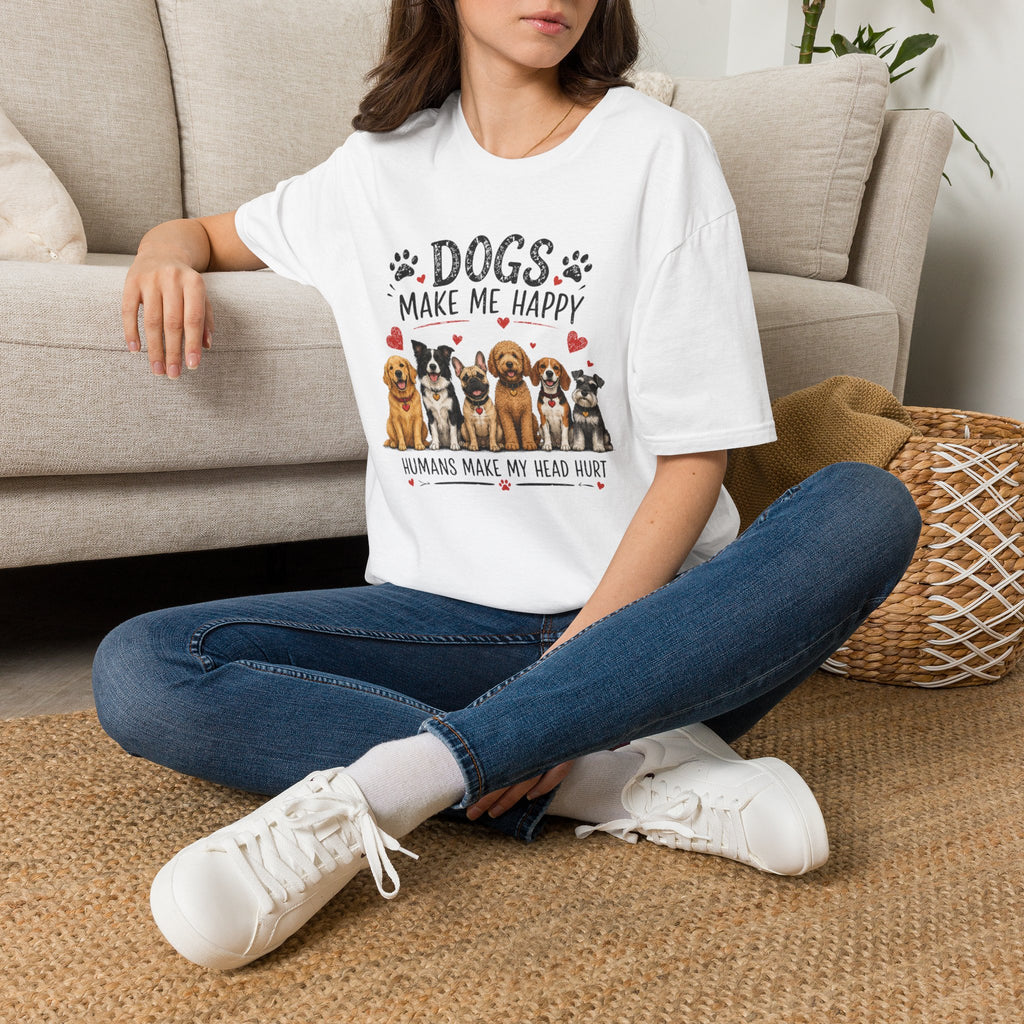 Dogs Make Me Happy Cute Paw Hearts Graphic Tee