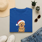 Christmas Golden Retriever T‑Shirt — Cute Dog in Santa Hat with Holiday Lights