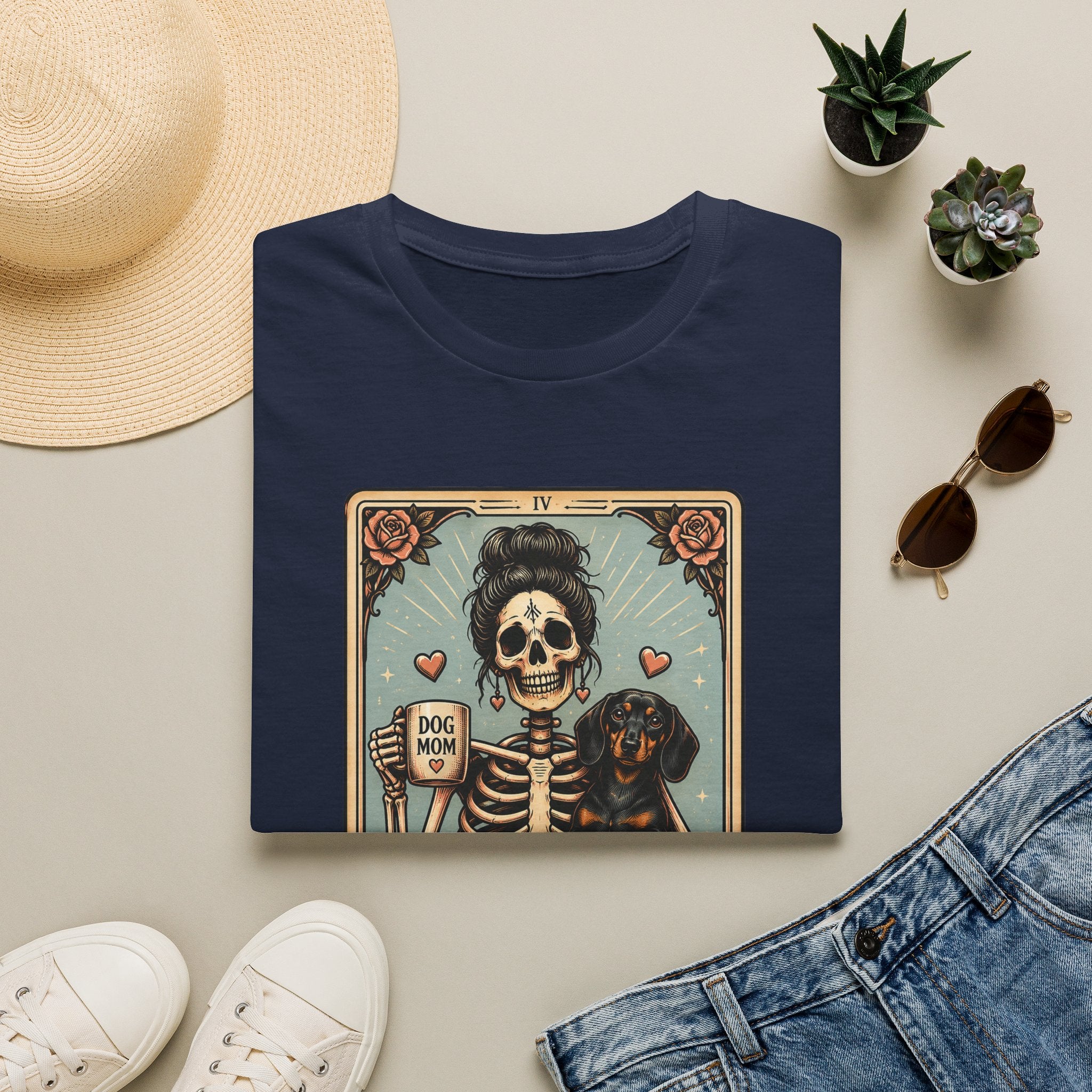 Dachshund Mom Tarot Tee — 'Dog Mom' Skeleton Card Graphic T-Shirt