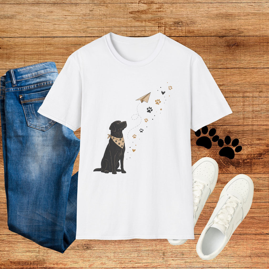 Dog Paw & Paper Airplane T-Shirt — Cute Black Dog Graphic Tee