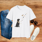 Dog Paw & Paper Airplane T-Shirt — Cute Black Dog Graphic Tee