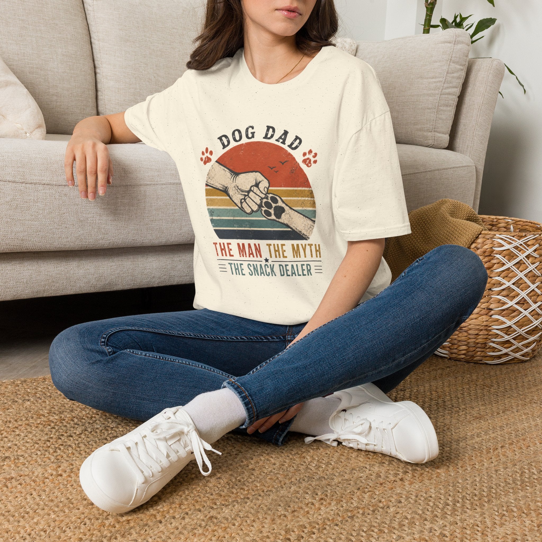 Dog Dad T-Shirt — Retro "Dog Dad" Paw Print Tee (The Man The Myth The Snack Dealer)