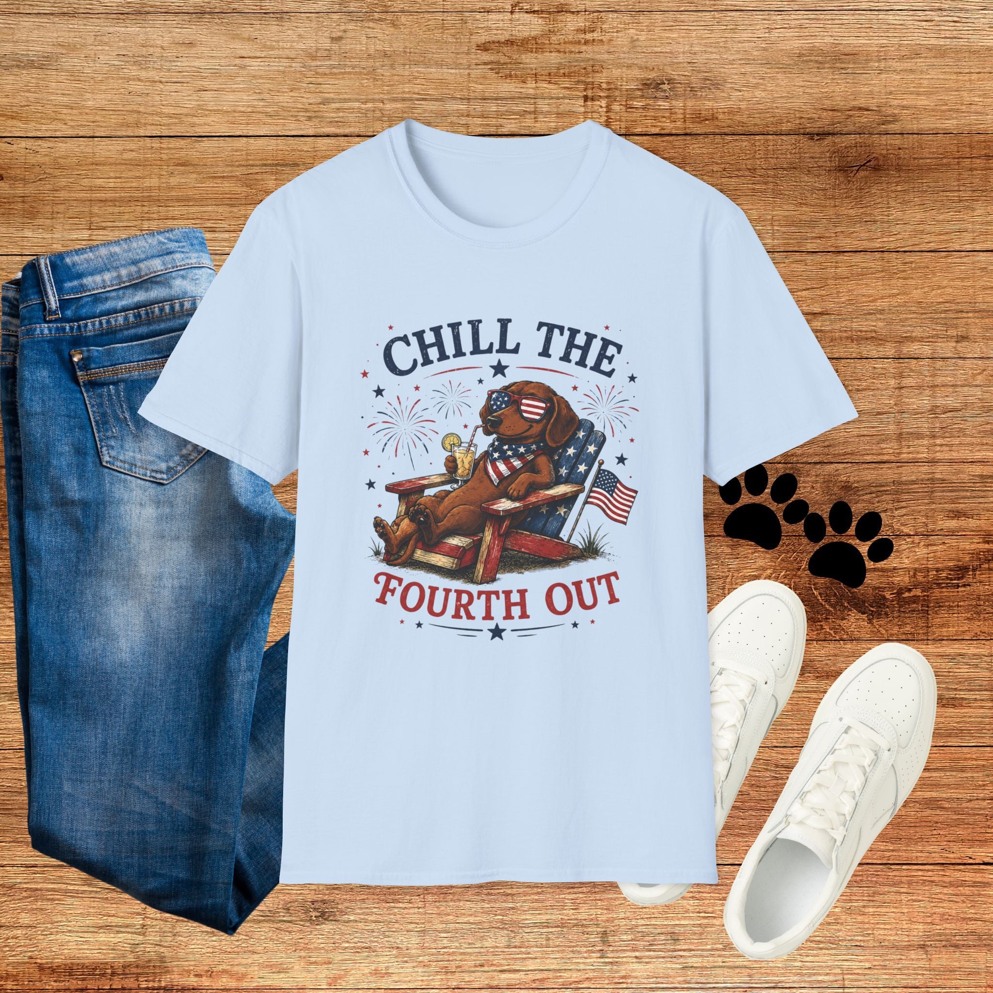 Patriotic "Chill the Fourth Out" T-Shirt — Relaxed 4th of July Dog Graphic Tee