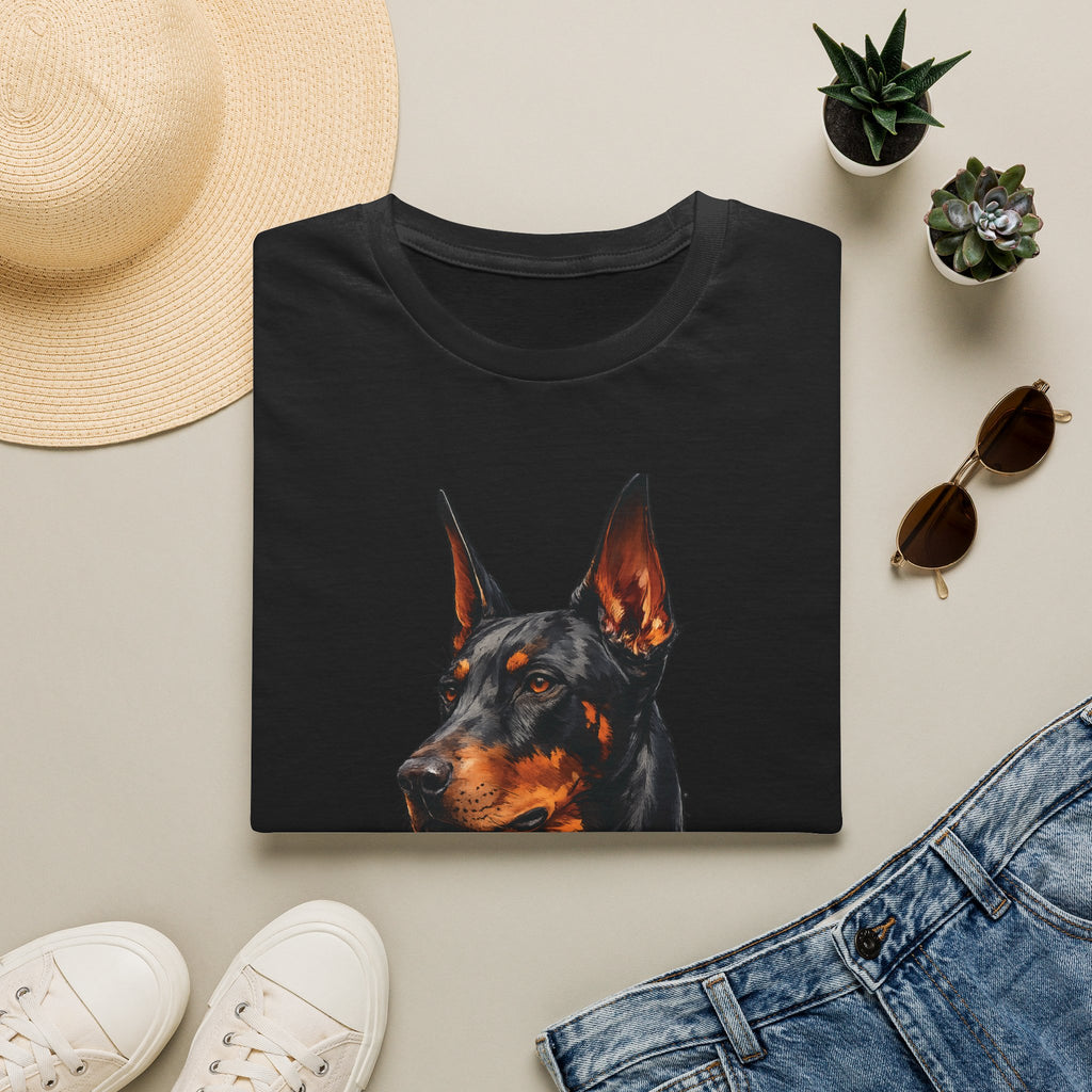Doberman Portrait T‑Shirt — Realistic Dog Art Tee for Pet Lovers