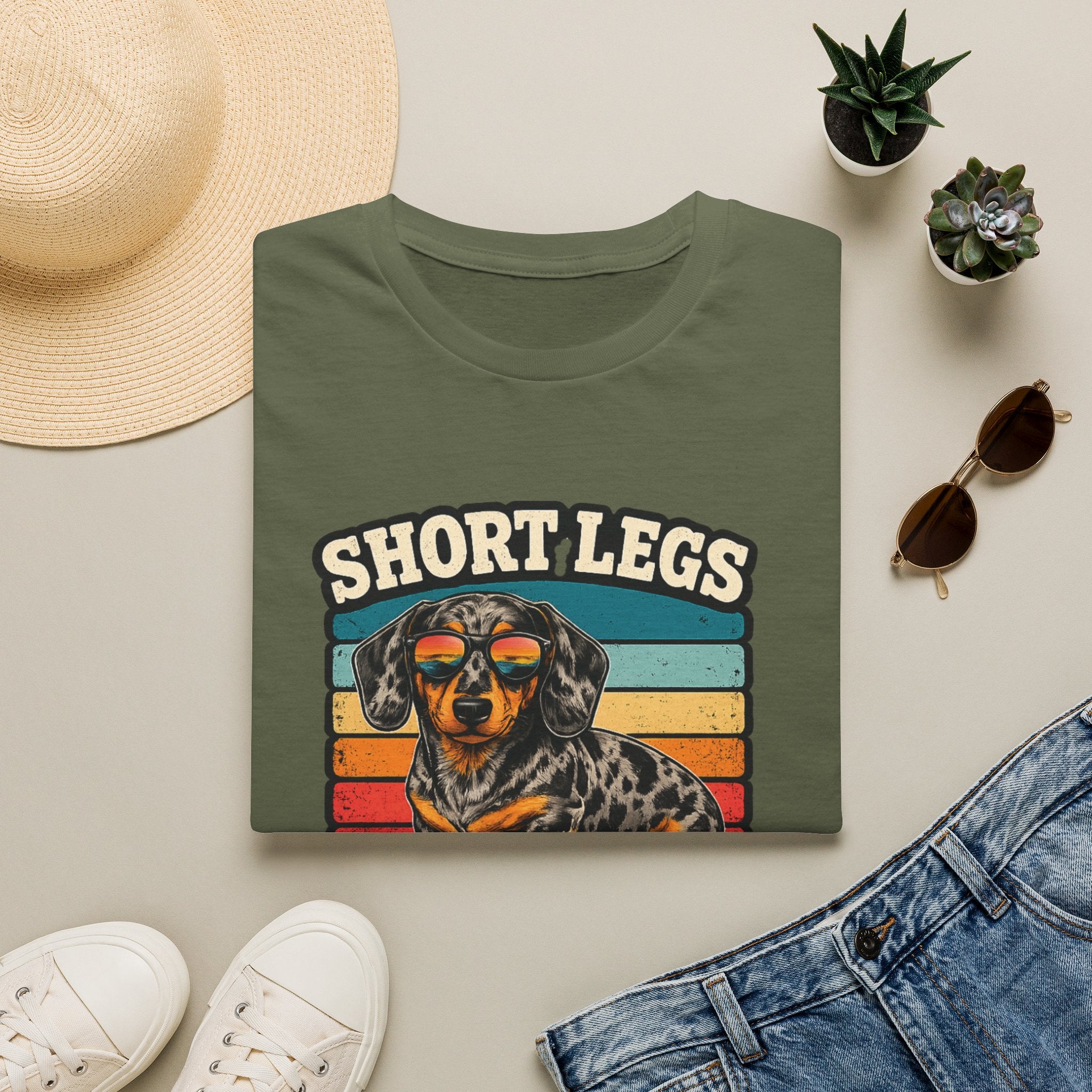 Dachshund Short Legs, Big Attitude Retro Stripe T-Shirt