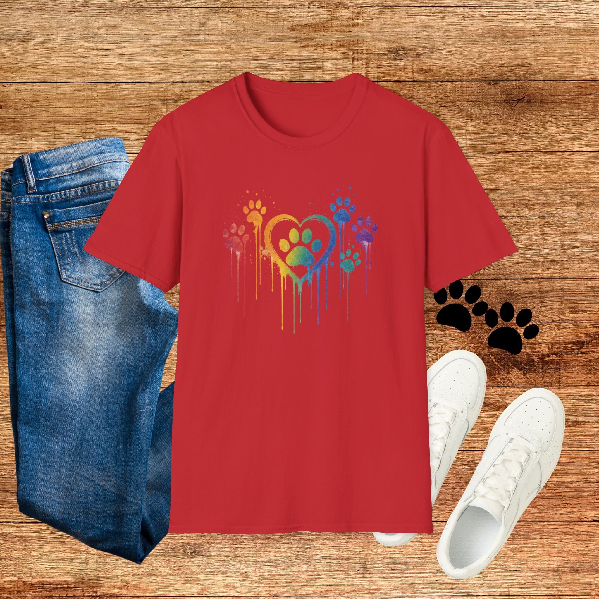 T-Shirt — Rainbow Paw Heart Tee (LGBTQ+ Pet Lover Pride Shirt)