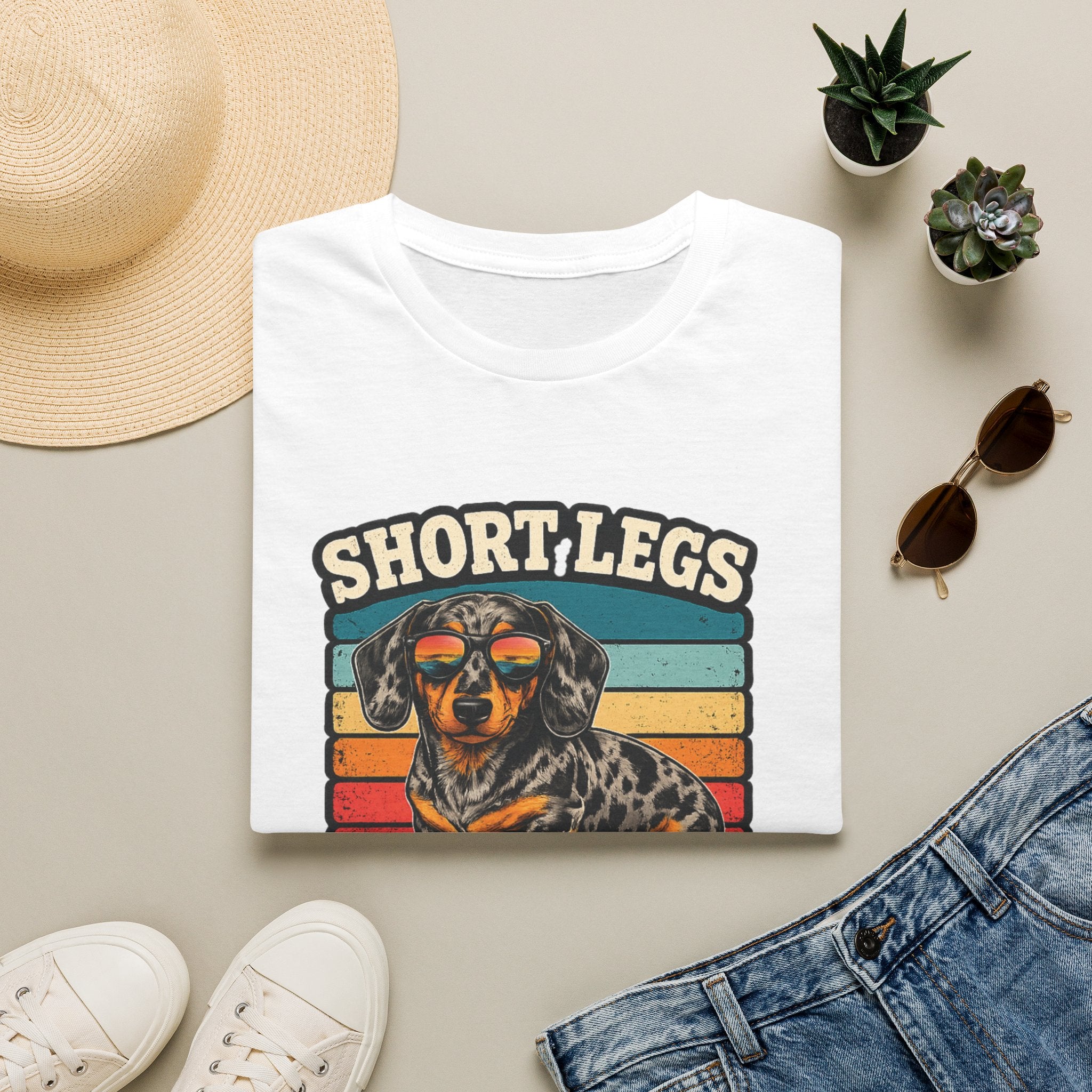 Dachshund Short Legs, Big Attitude Retro Stripe T-Shirt