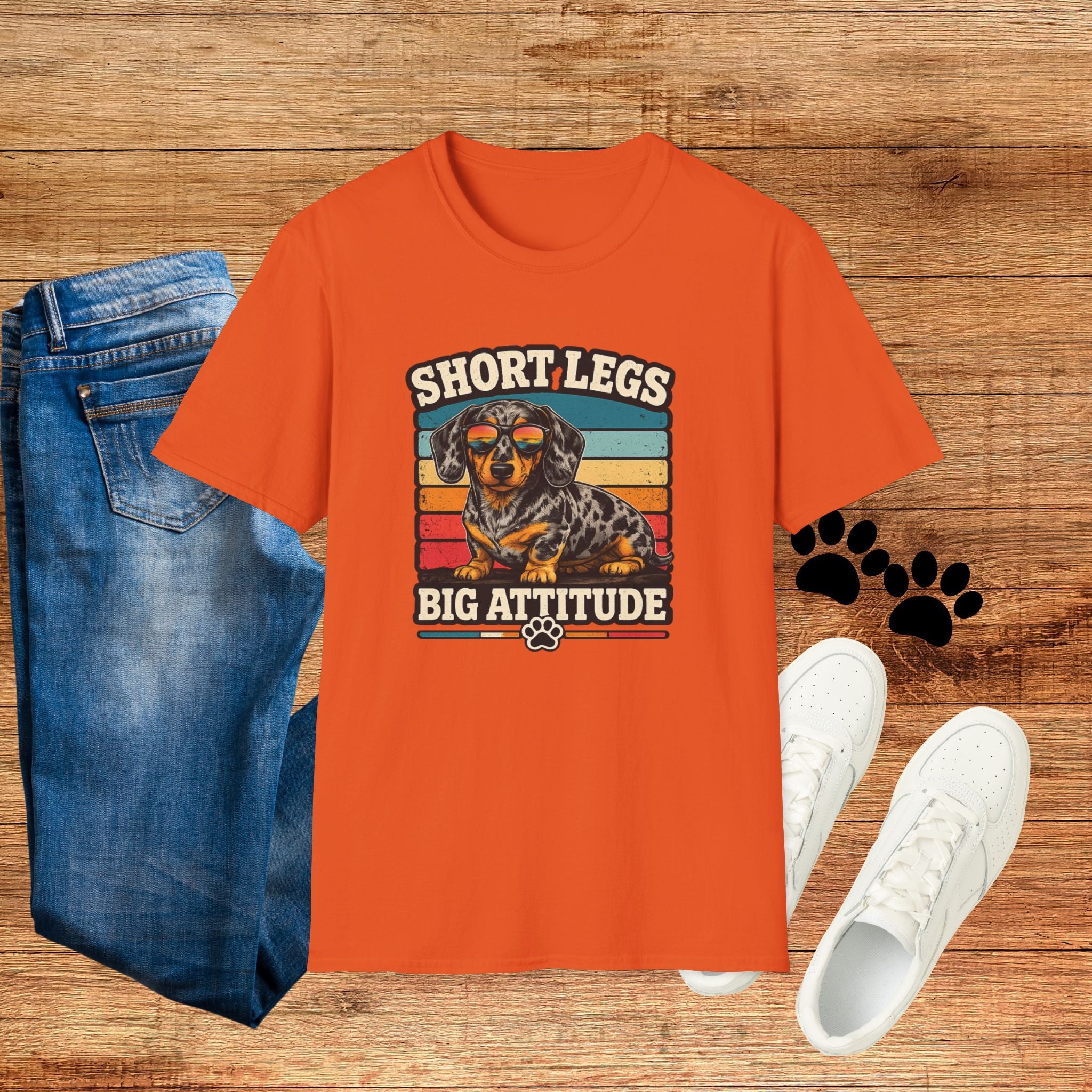 Dachshund Short Legs, Big Attitude Retro Stripe T-Shirt