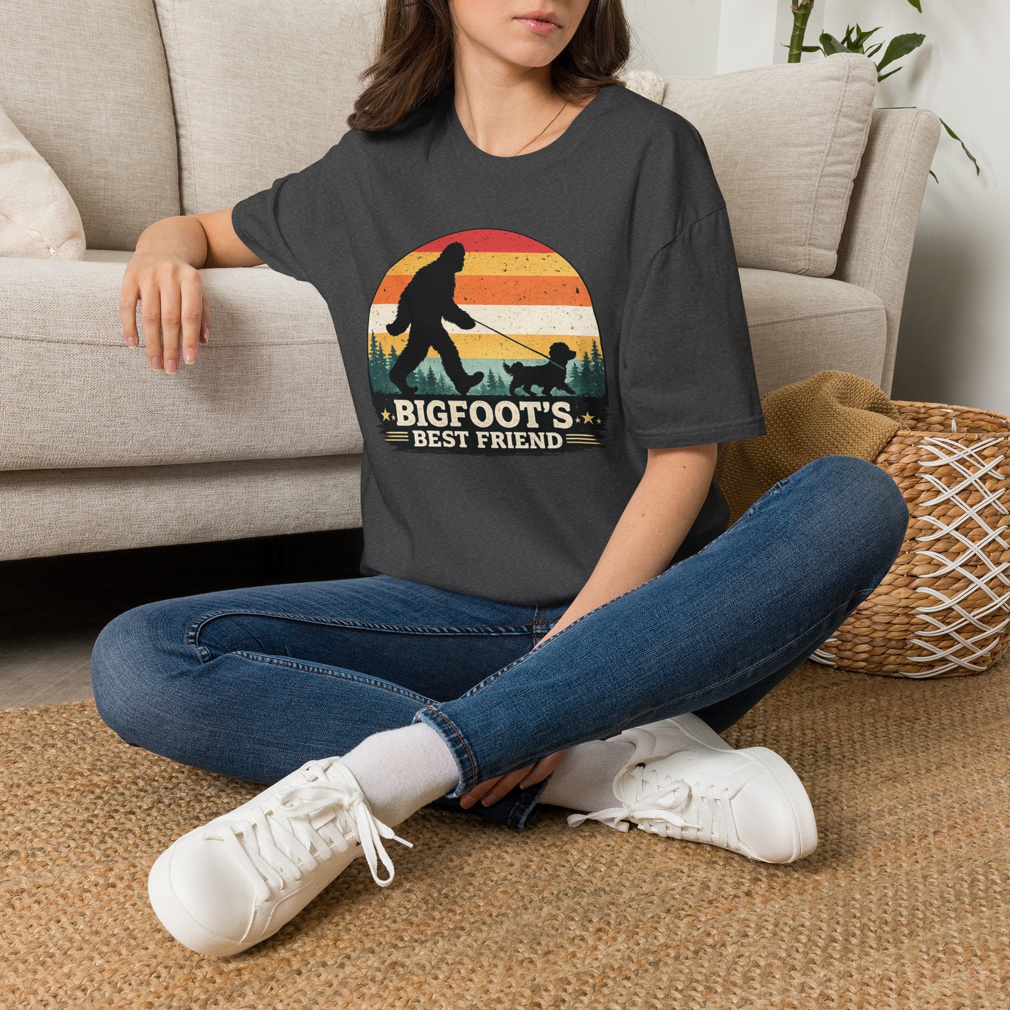 Bigfoot's Best Friend Retro Sunset Tee