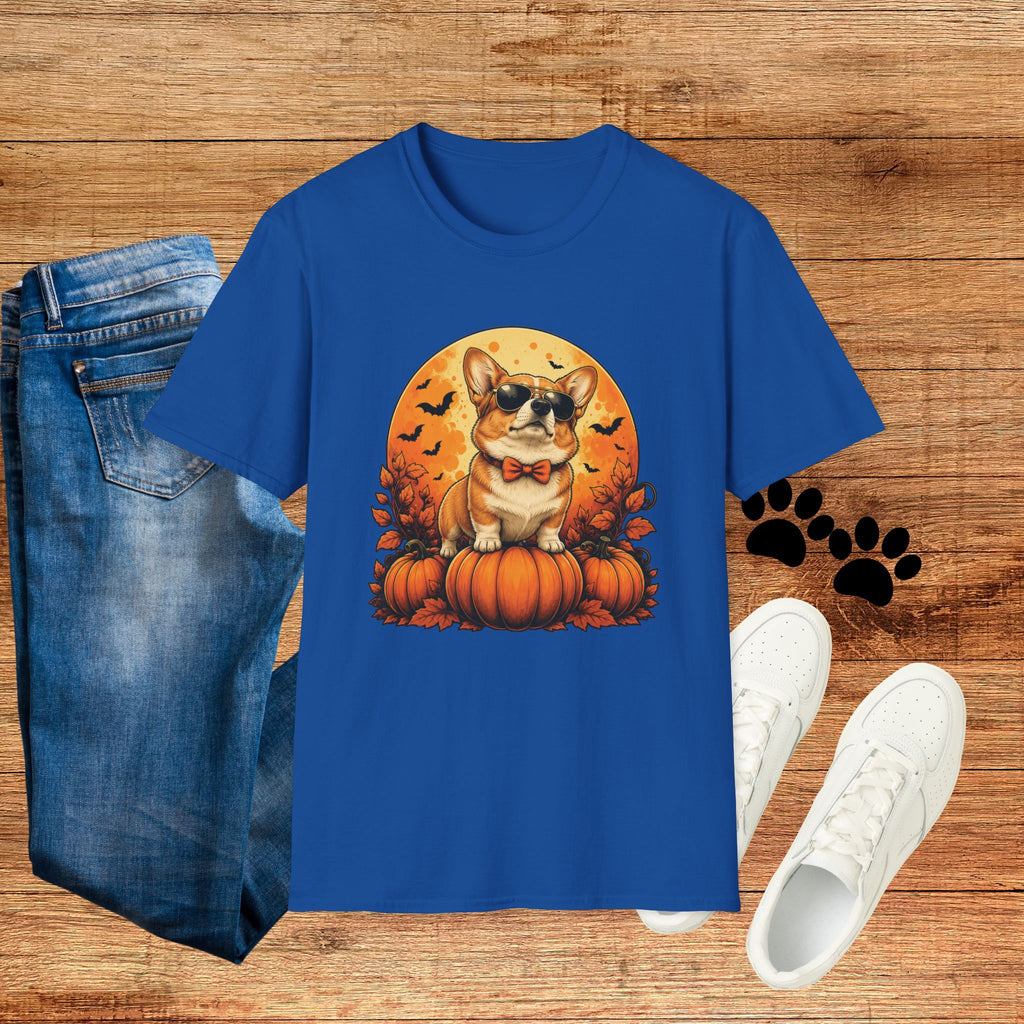 Halloween Corgi Tee — Cool Sunglasses Dog on Pumpkin Graphic T-Shirt