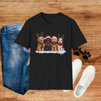 Christmas Dogs T-Shirt — Festive Puppies with Santa Hats & Reindeer Antlers