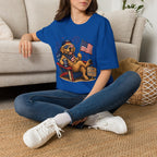 Patriotic Golden Retriever T-Shirt — USA Flag, Sunglasses & Fireworks