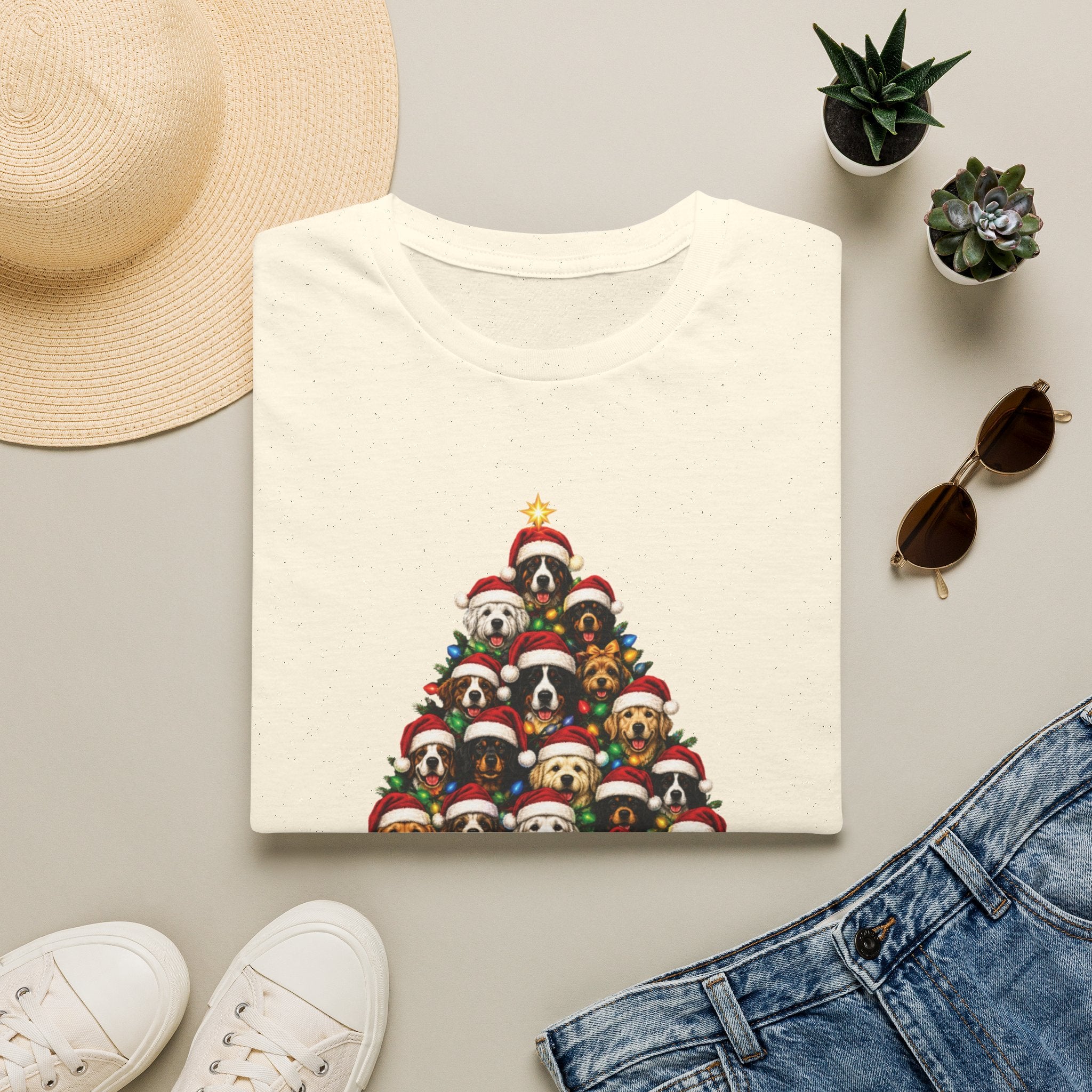 Christmas Dog Tree T-Shirt — Cute Holiday Puppies Pyramid Graphic Tee