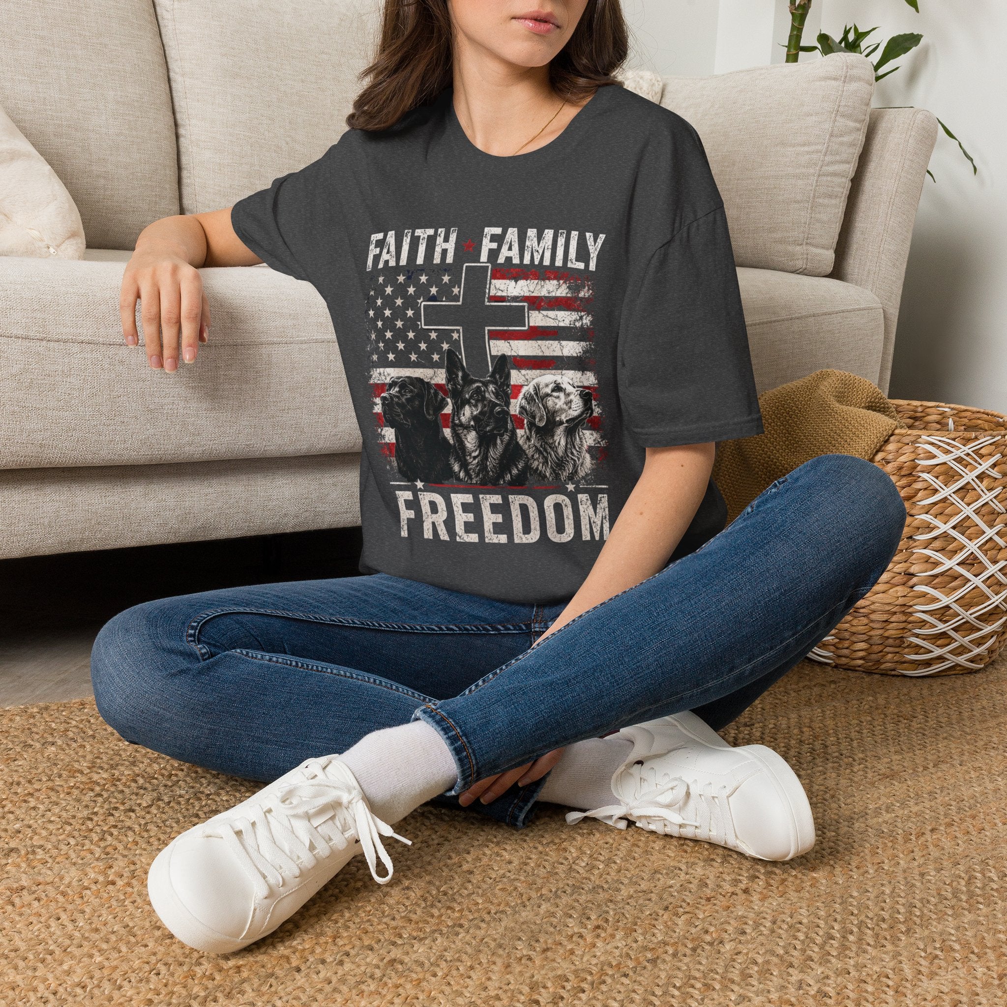 Faith Family Freedom T-Shirt — Cross & American Flag Patriotic Tee