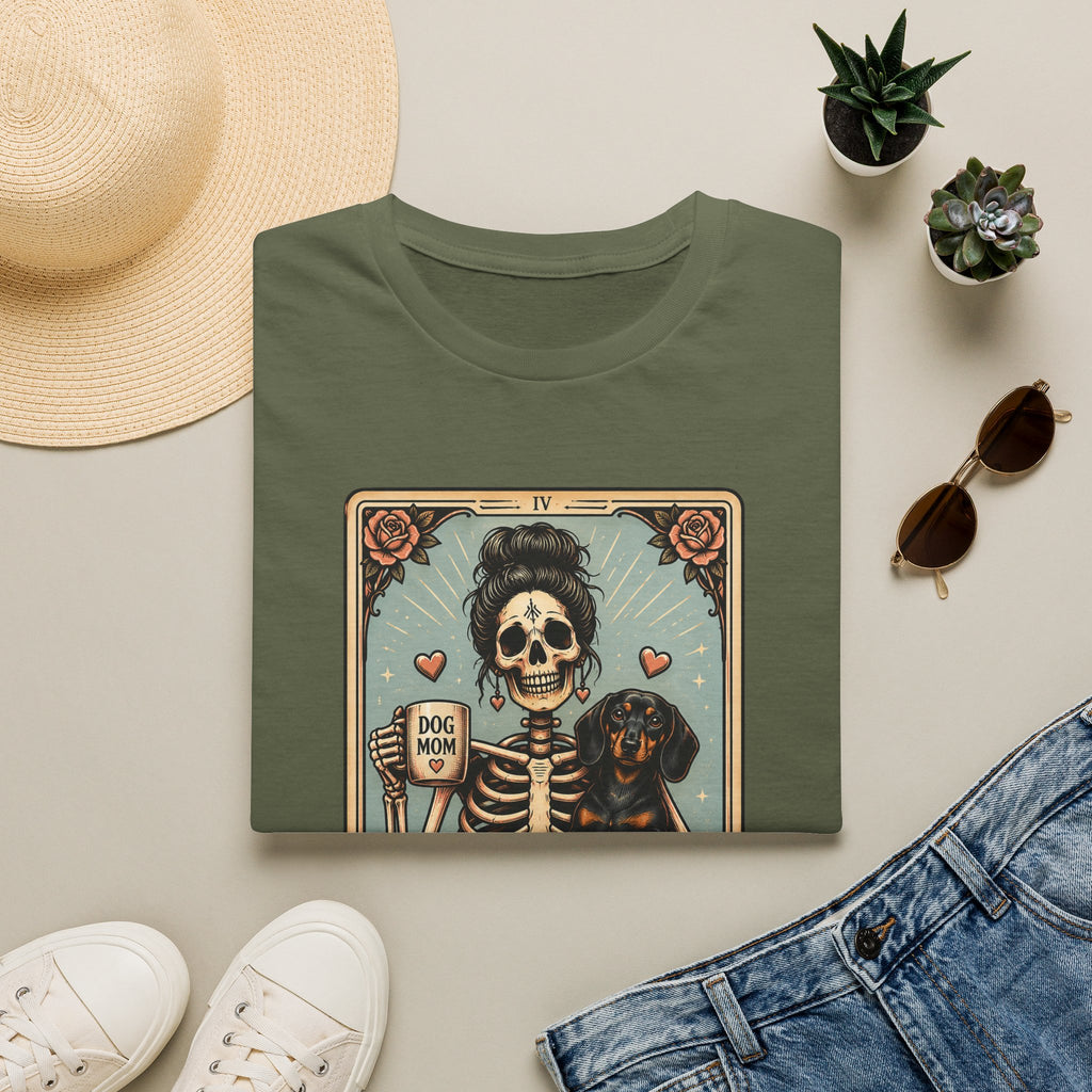Dachshund Mom Tarot Tee — 'Dog Mom' Skeleton Card Graphic T-Shirt