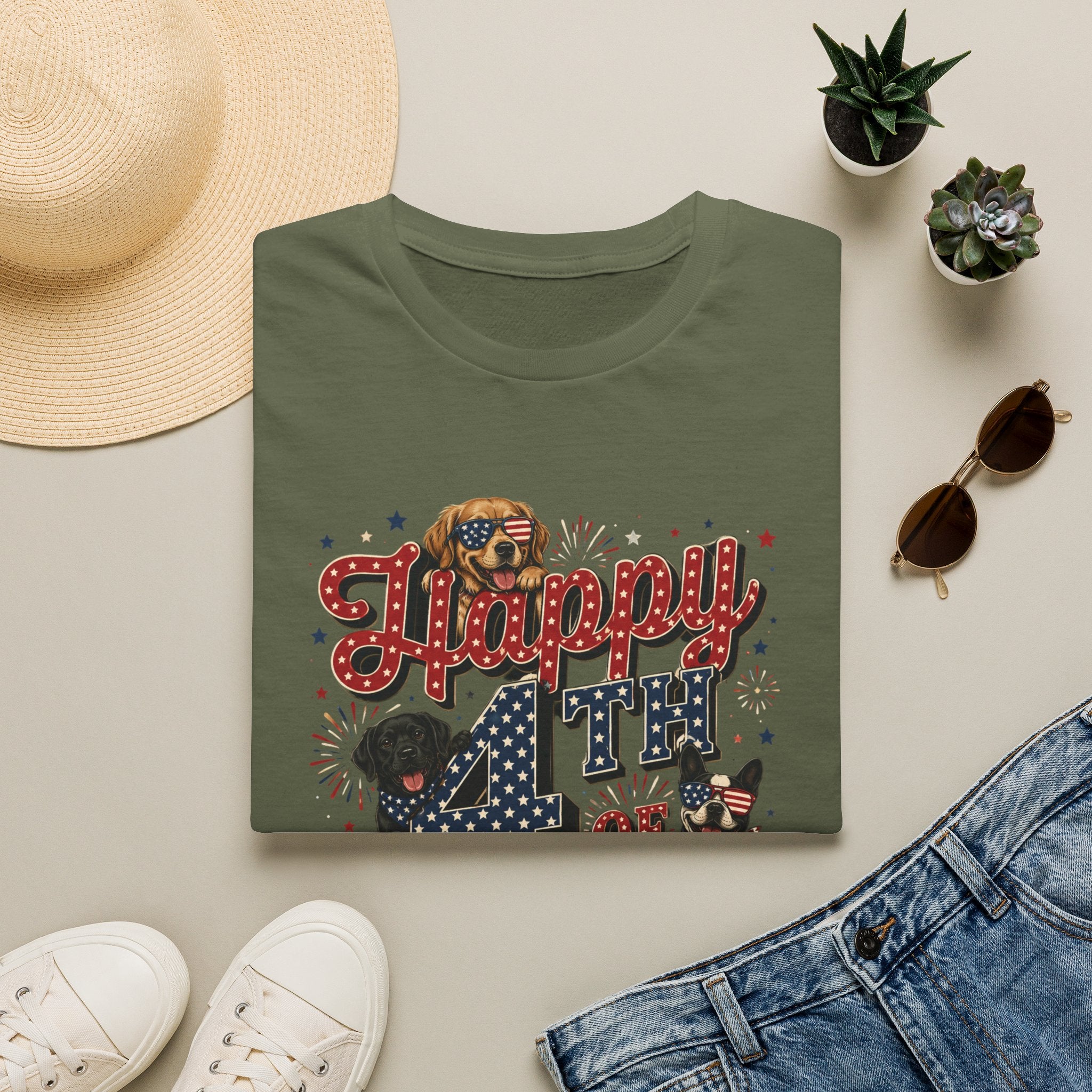4th of July Dog T-Shirt — "Happy 4th of July" Patriotic Pet Tee