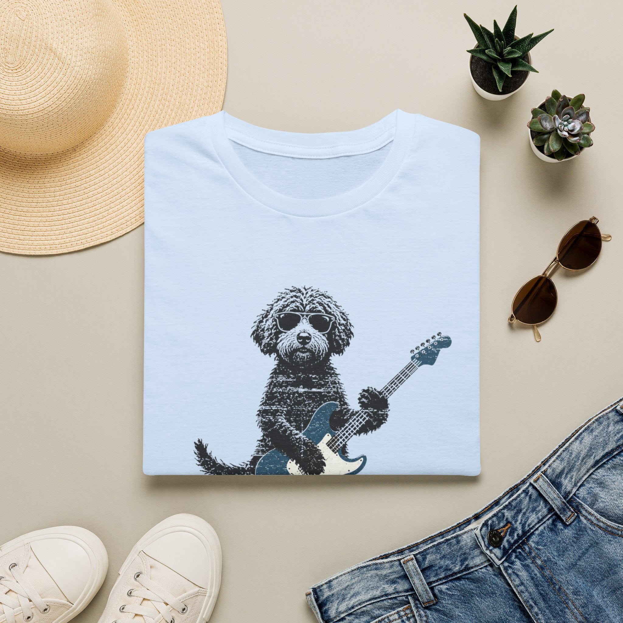 Dog Playing Electric Guitar T-Shirt – Cute Rocker Puppy Graphic Tee
