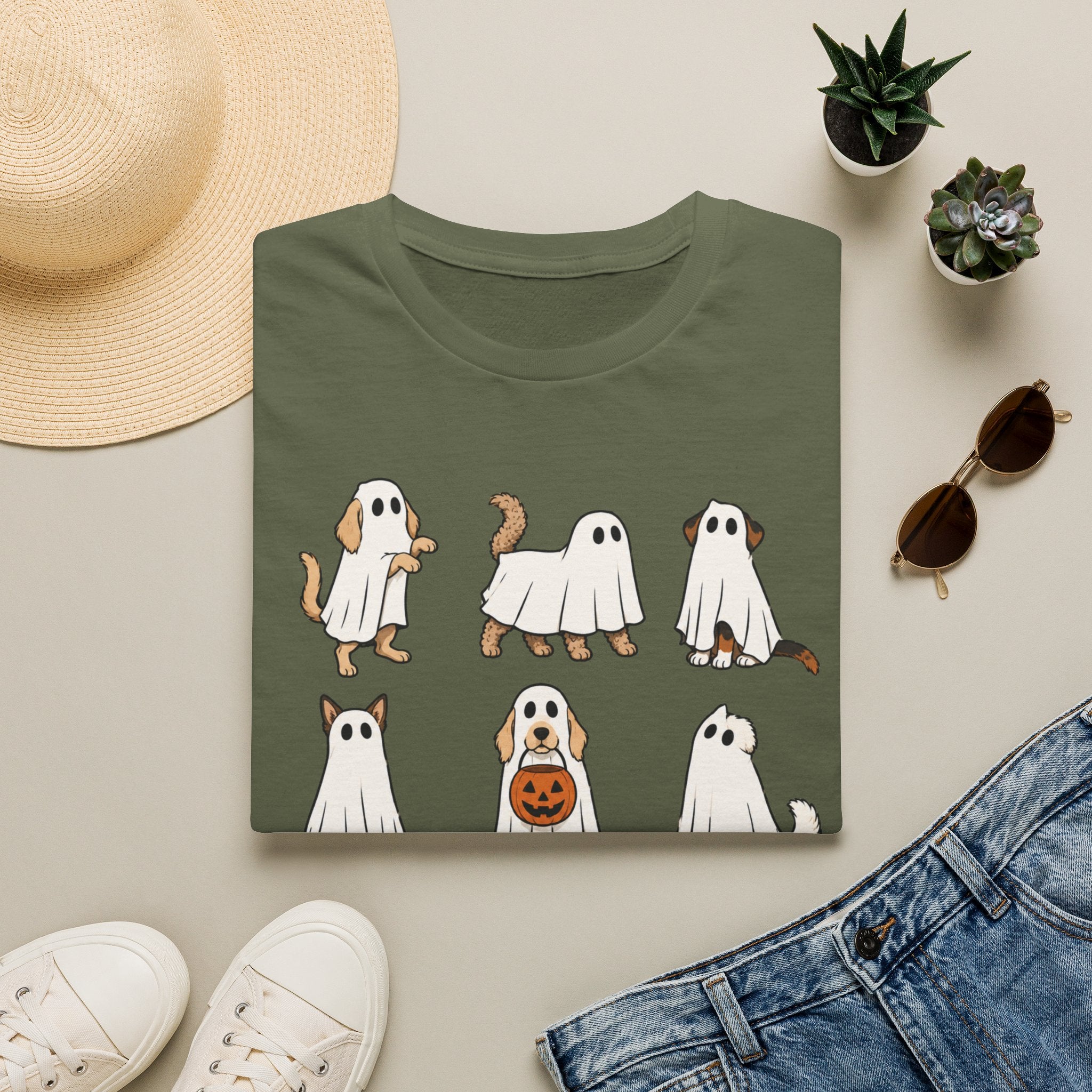 Ghost Dogs Halloween T-Shirt — Cute Puppy Ghosts with Pumpkin Design