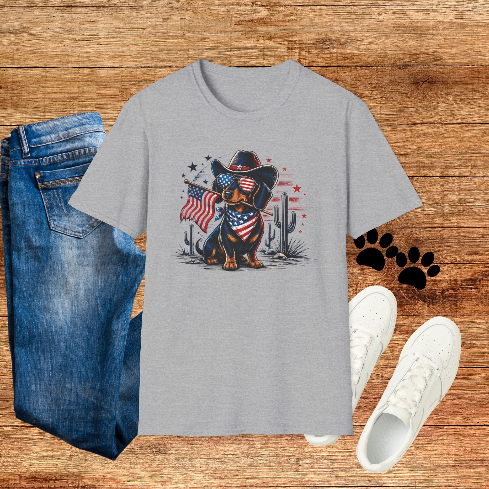 Patriotic Dachshund Tee — American Flag Cowboy Dog T-Shirt