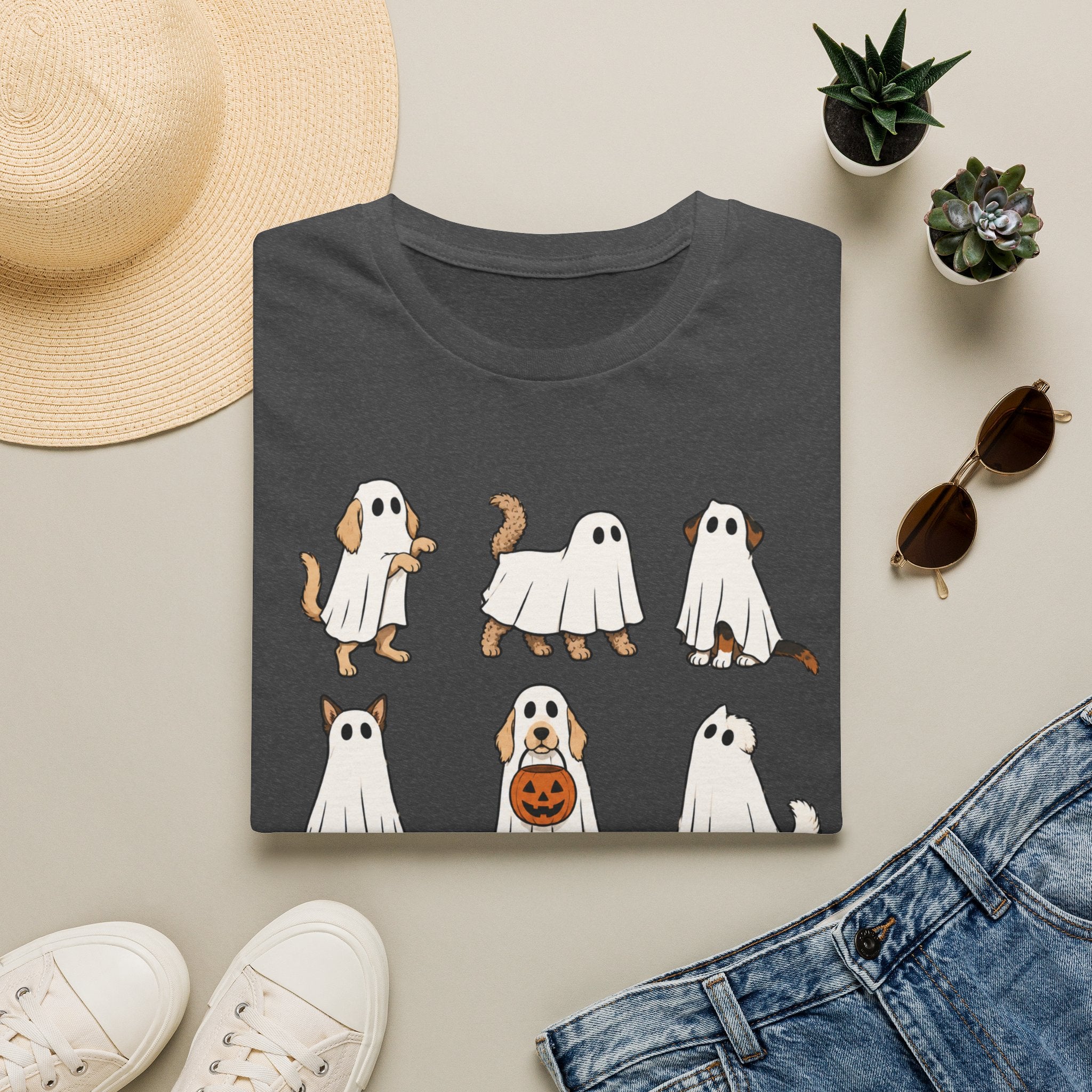 Ghost Dogs Halloween T-Shirt — Cute Puppy Ghosts with Pumpkin Design