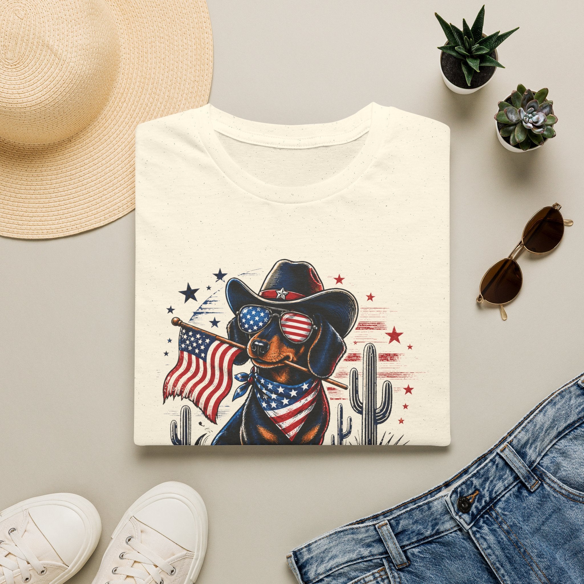 Patriotic Dachshund Tee — American Flag Cowboy Dog T-Shirt