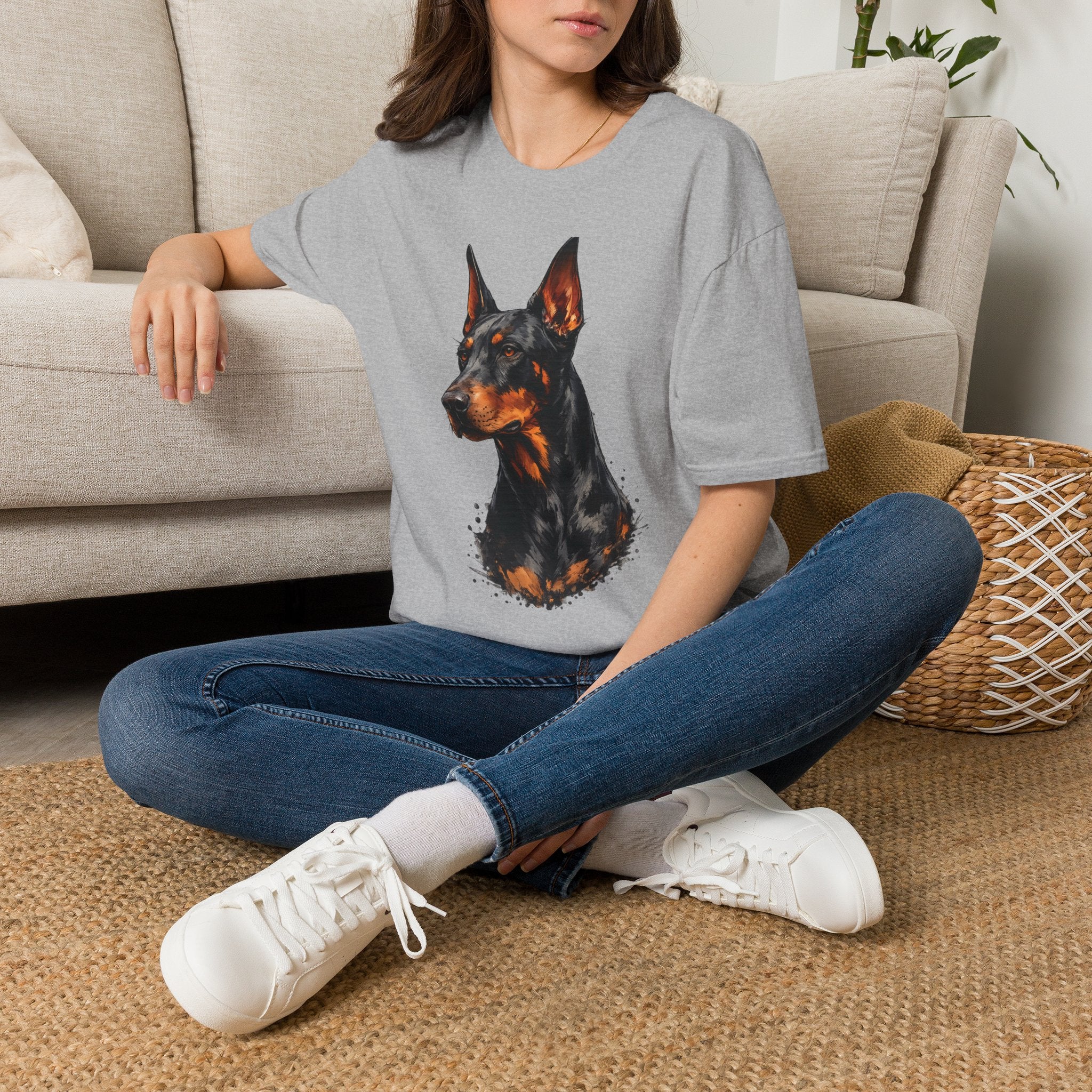 Doberman Portrait T‑Shirt — Realistic Dog Art Tee for Pet Lovers