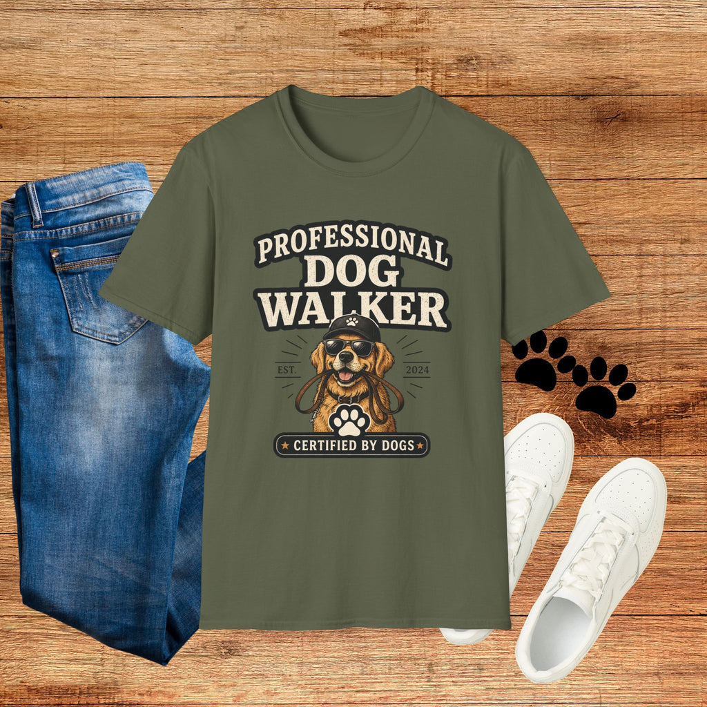 Professional Dog Walker T-Shirt — Certified by Dogs Graphic Tee