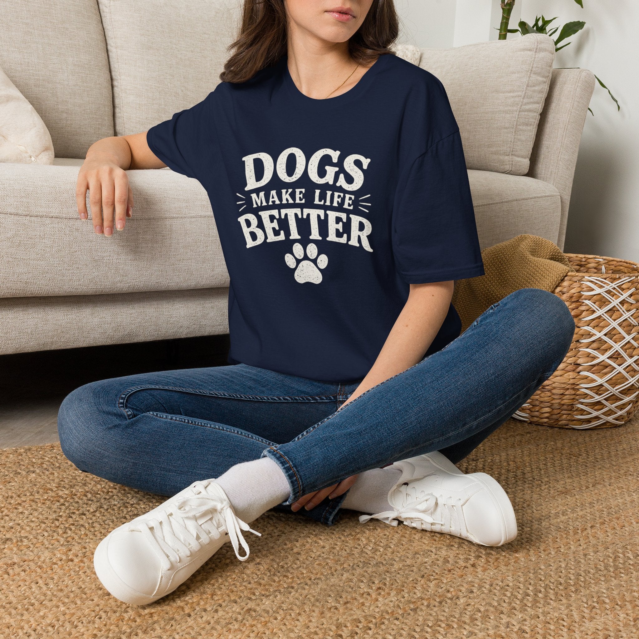 Dogs Make Life Better T-Shirt — Paw Print Dog Lover Tee