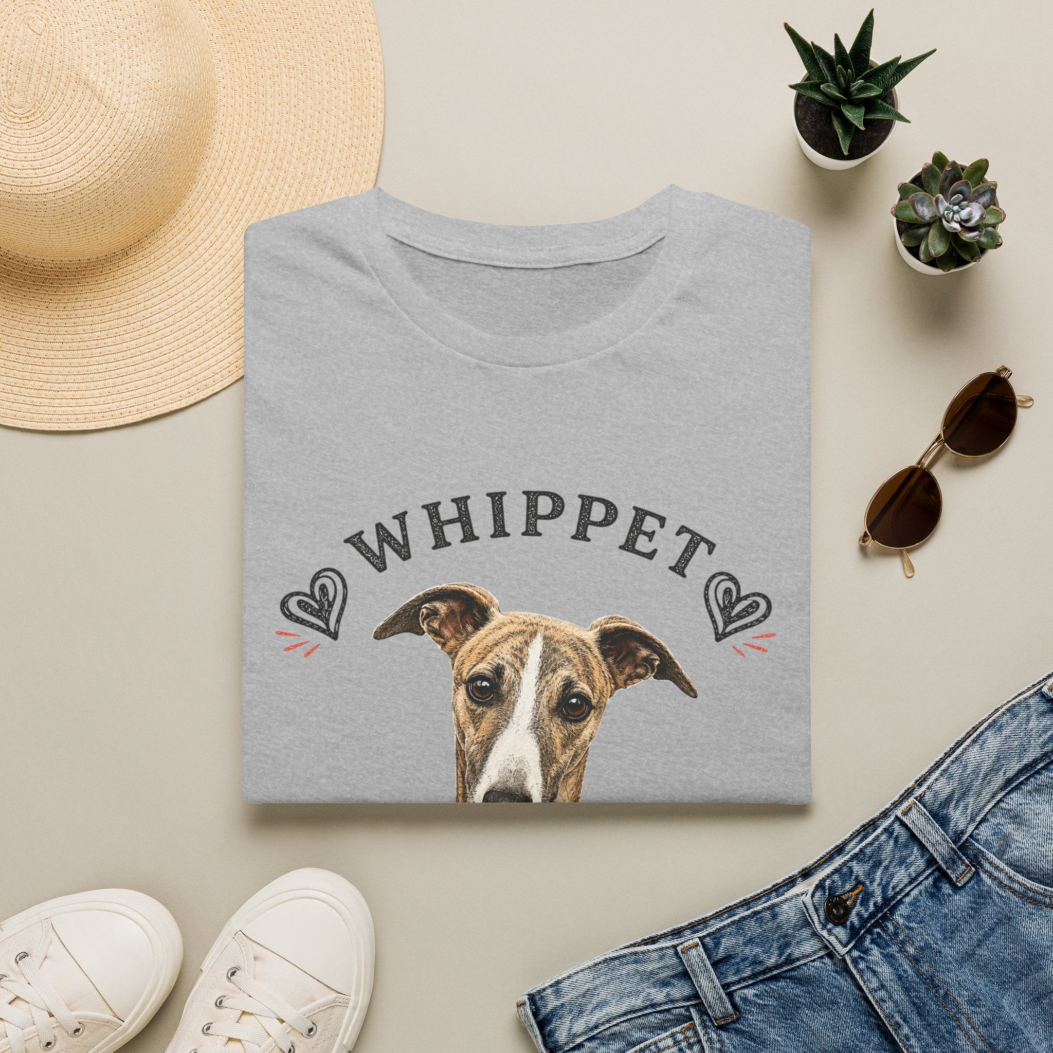 Whippet Dog Mom T-Shirt — Cute Whippet Portrait & Heart Graphic