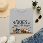 Dogs Make Me Happy T-Shirt — Cute Paw Print & Dog Breed Graphic Tee