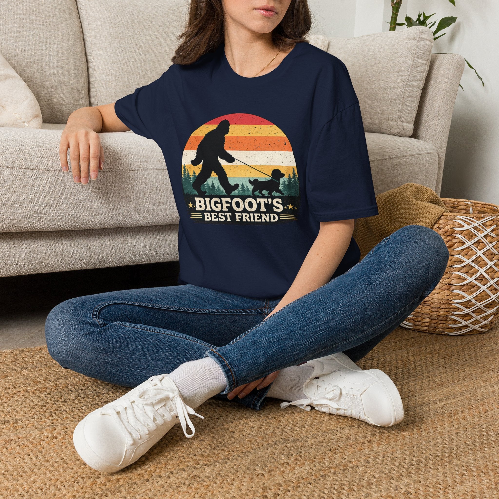 Bigfoot's Best Friend Retro Sunset Tee