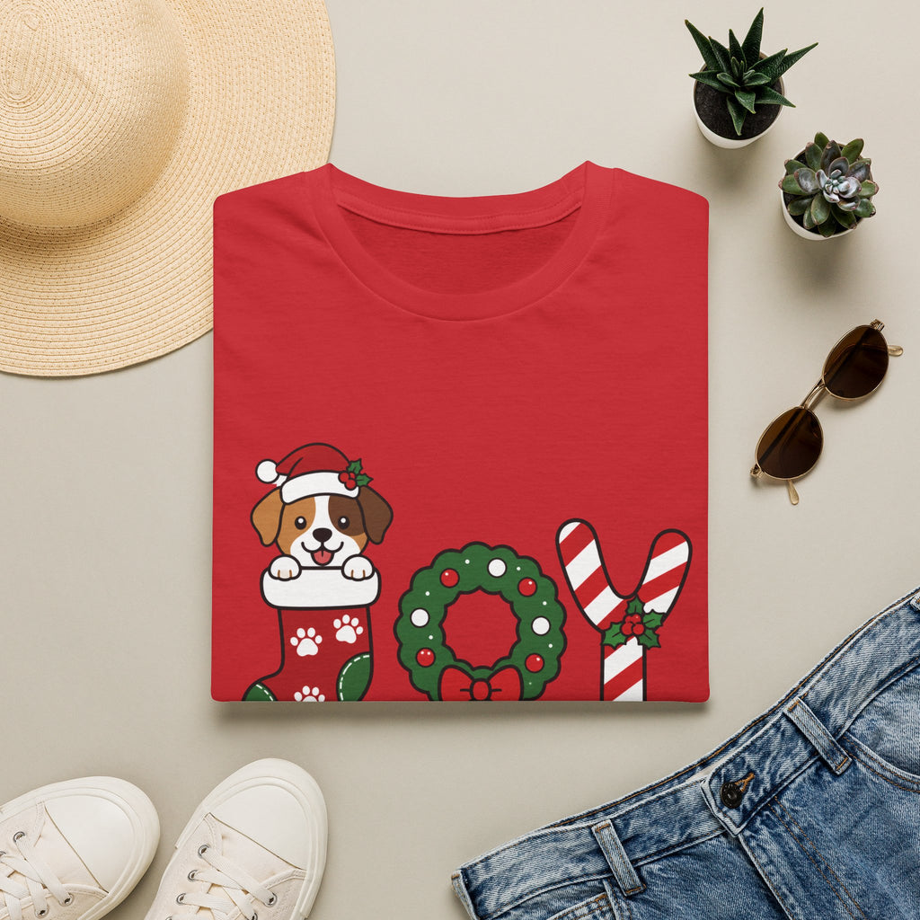 Christmas Joy Dog T-Shirt — Cute Puppy in Stocking & Candy Cane Holiday Tee