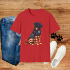 Patriotic Fireworks Dog T-Shirt — American Flag Labrador Graphic Tee