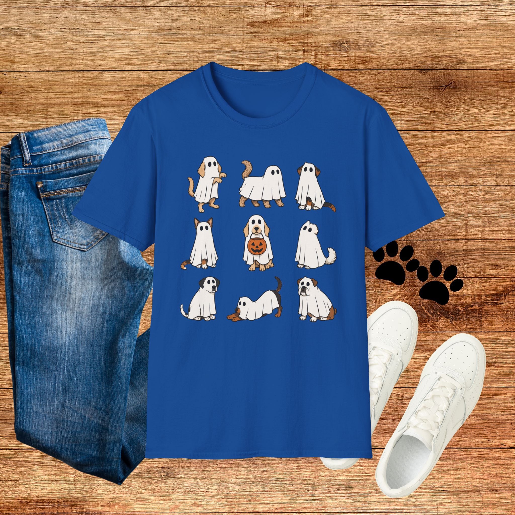 Ghost Dogs Halloween T-Shirt — Cute Puppy Ghosts with Pumpkin Design